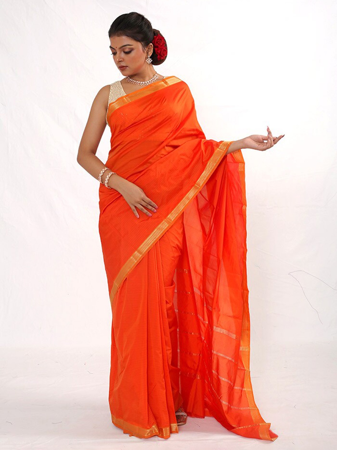 

AllSilks Zari Detailed Pure Silk Kanjeevaram Saree, Rust