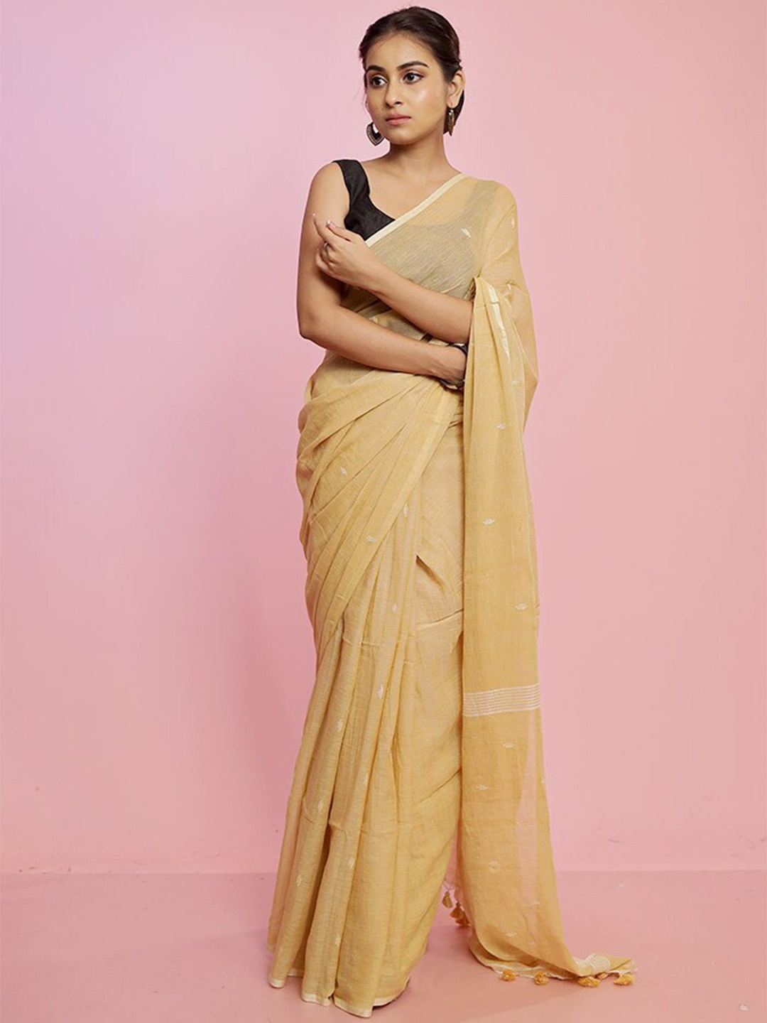 

AllSilks Ethnic Motif Woven Design Pure Cotton Saree, Beige