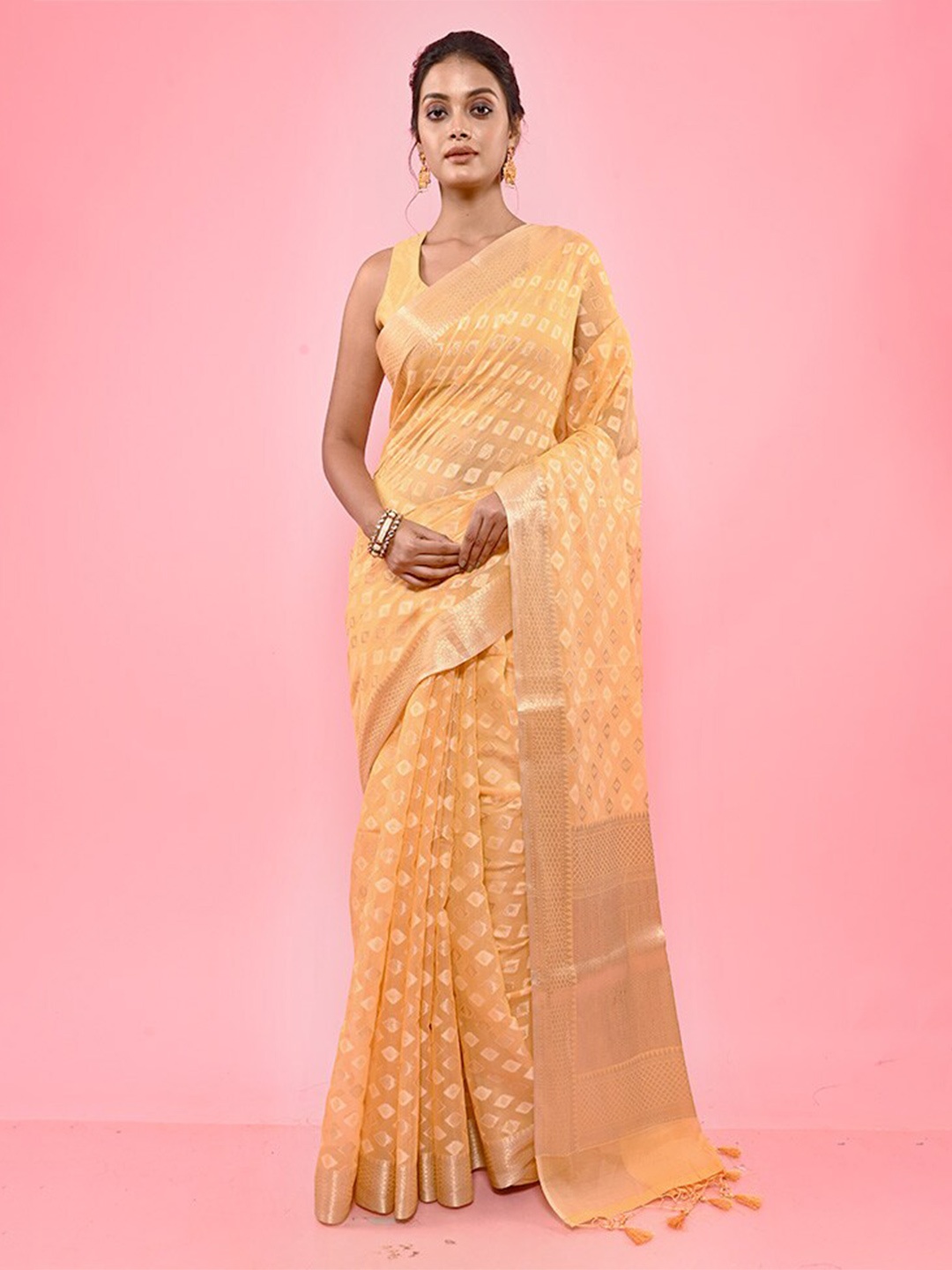 

AllSilks Ethnic Motif Woven Design Zari Saree, Yellow