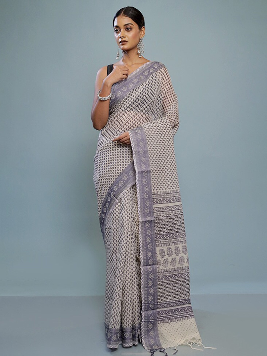 

AllSilks Cream-Coloured Ethnic Motifs Printed Pure Cotton Saree