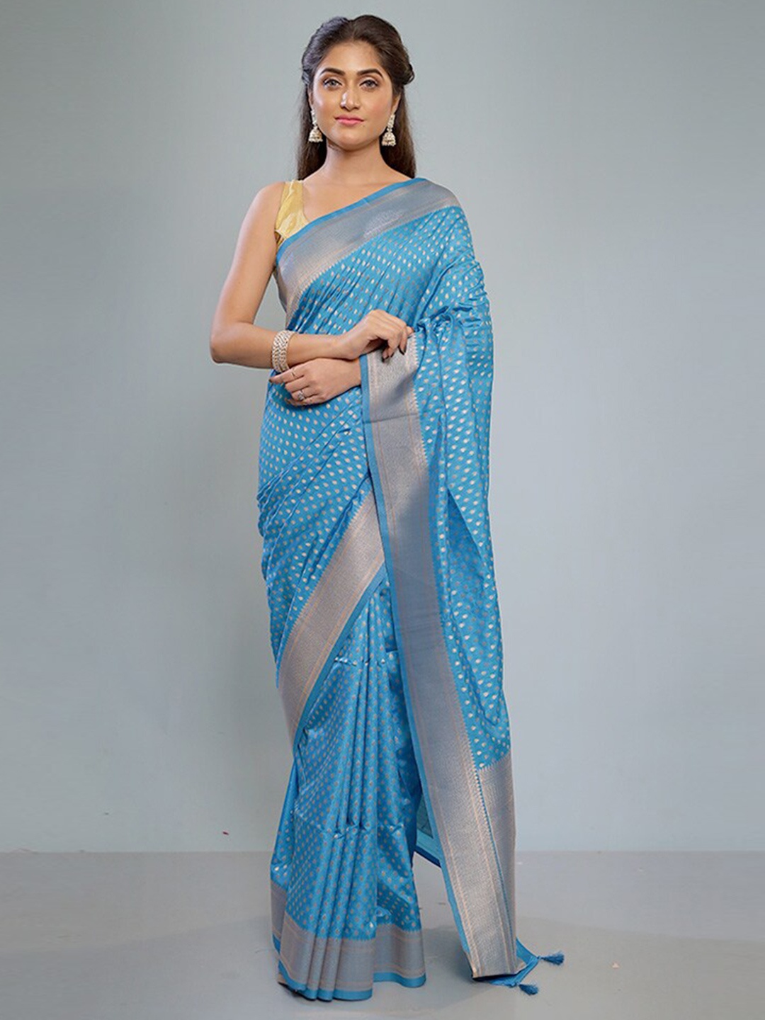 

AllSilks Ethnic Motifs Woven Design Saree, Blue