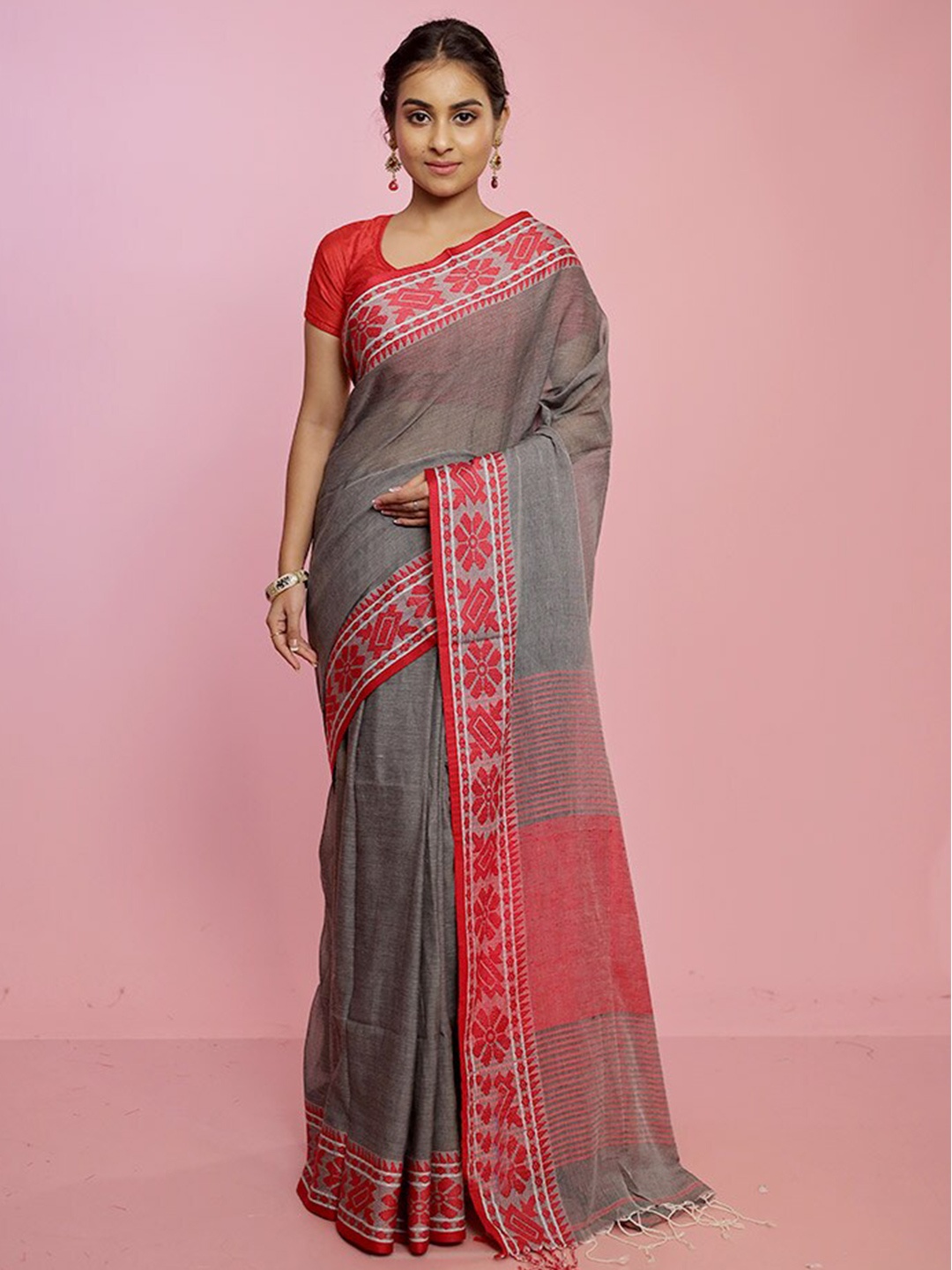 

AllSilks Pure Cotton Saree, Grey