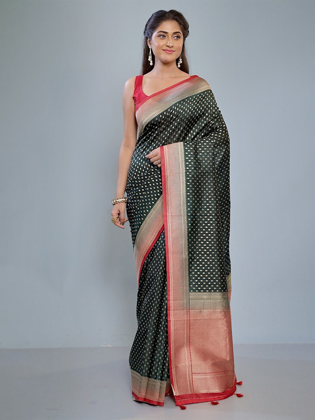 

AllSilks Ethnic Motifs Woven Design Saree, Green