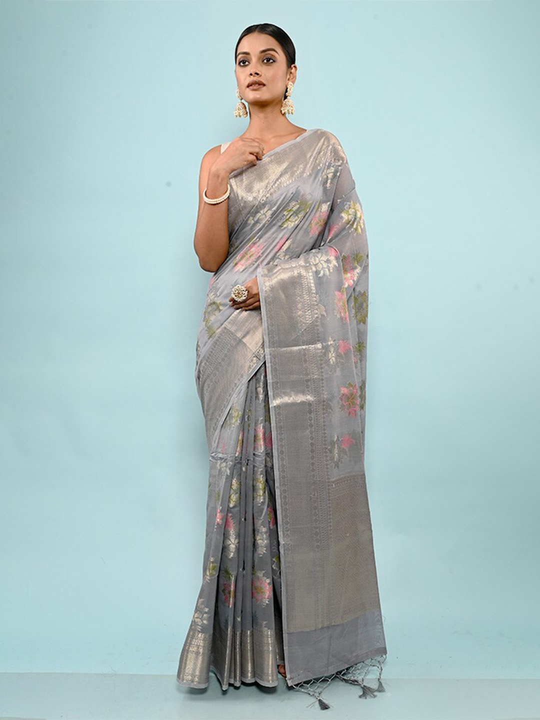 

AllSilks Pure Cotton Saree, Grey