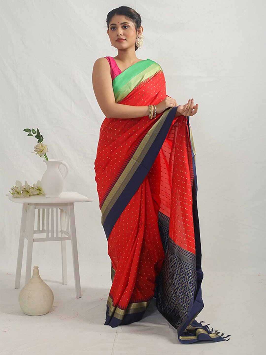 

AllSilks Pure Silk Kanjeevaram Saree, Red