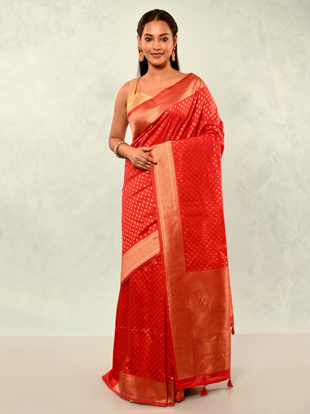 

AllSilks Ethnic Motif Woven Design Zari Saree, Red