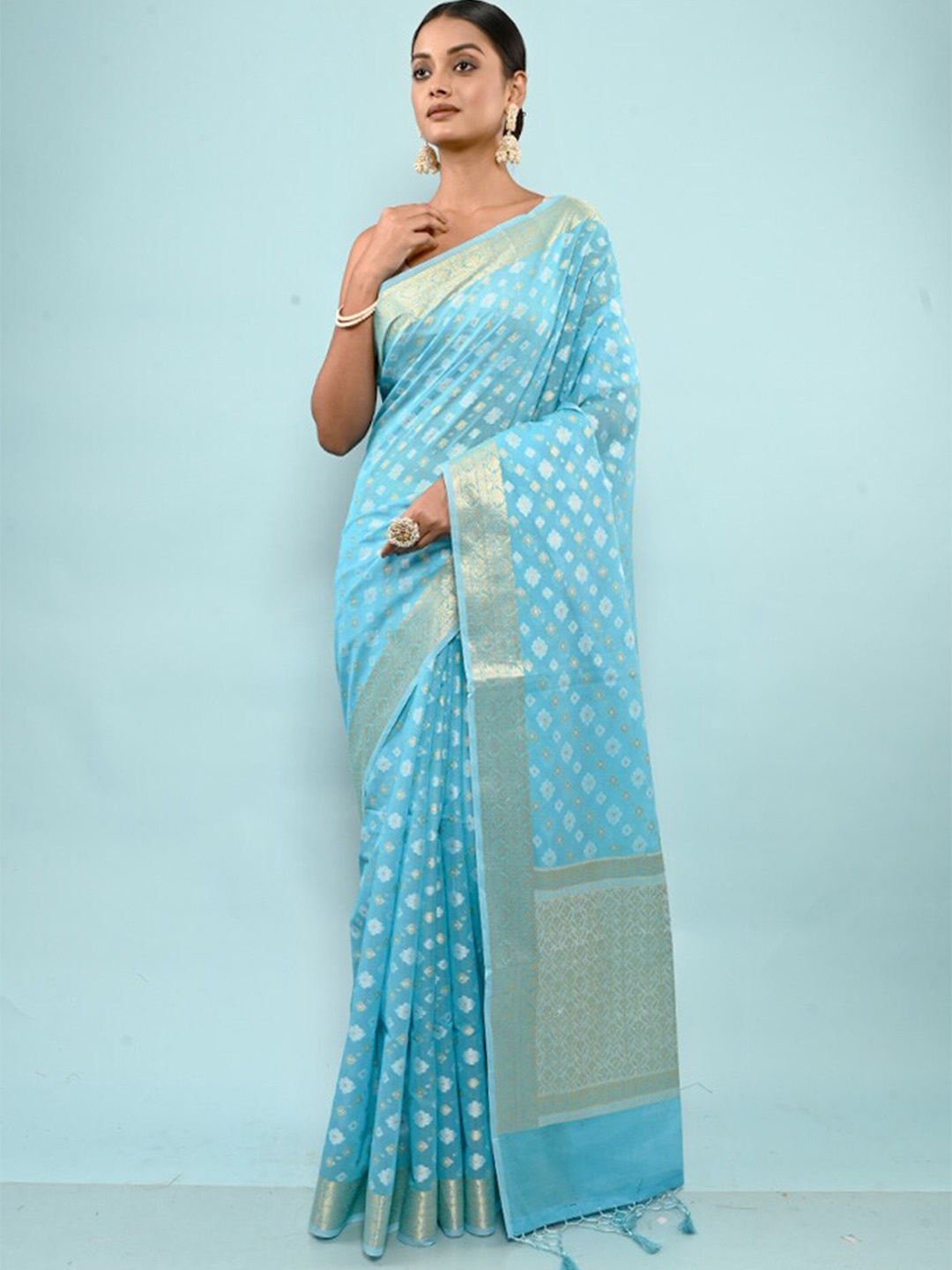 

AllSilks Ethnic Motifs Woven Design Zari Saree, Blue