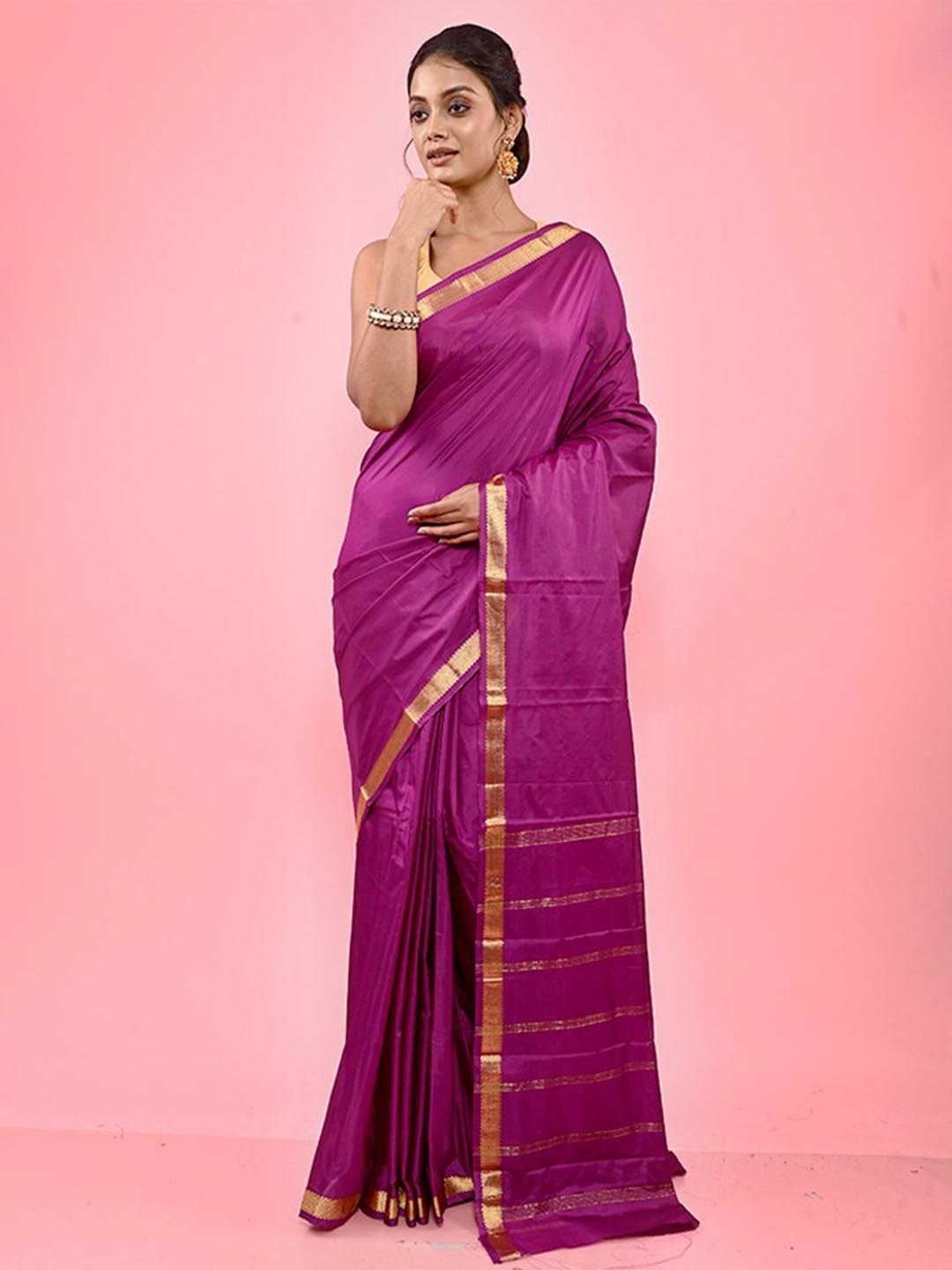 

AllSilks Purple and GoldToned Pure Silk Kanjeevaram Saree With Blouse Piece