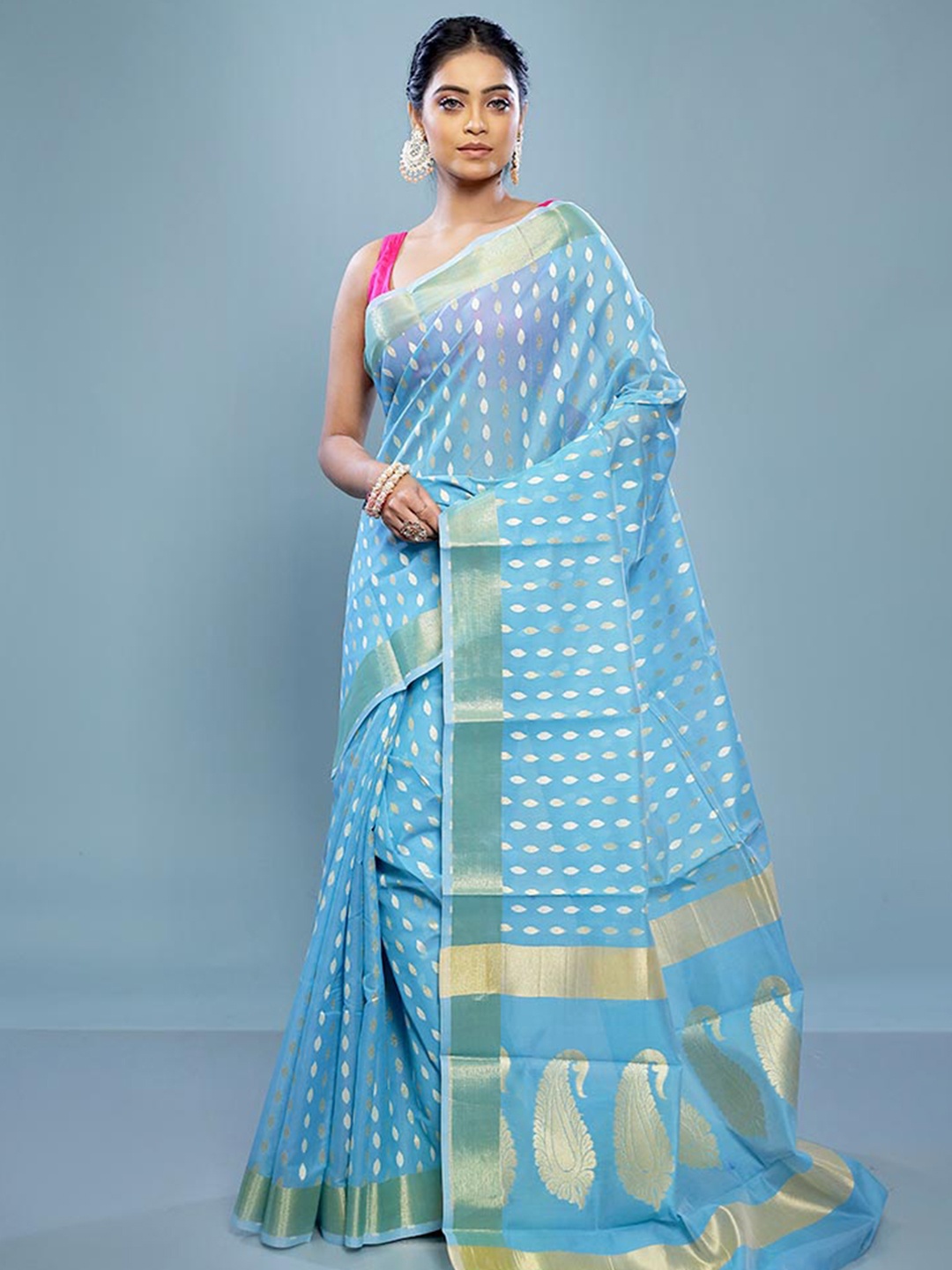 

AllSilks Ethnic Motifs Woven Design Saree, Blue