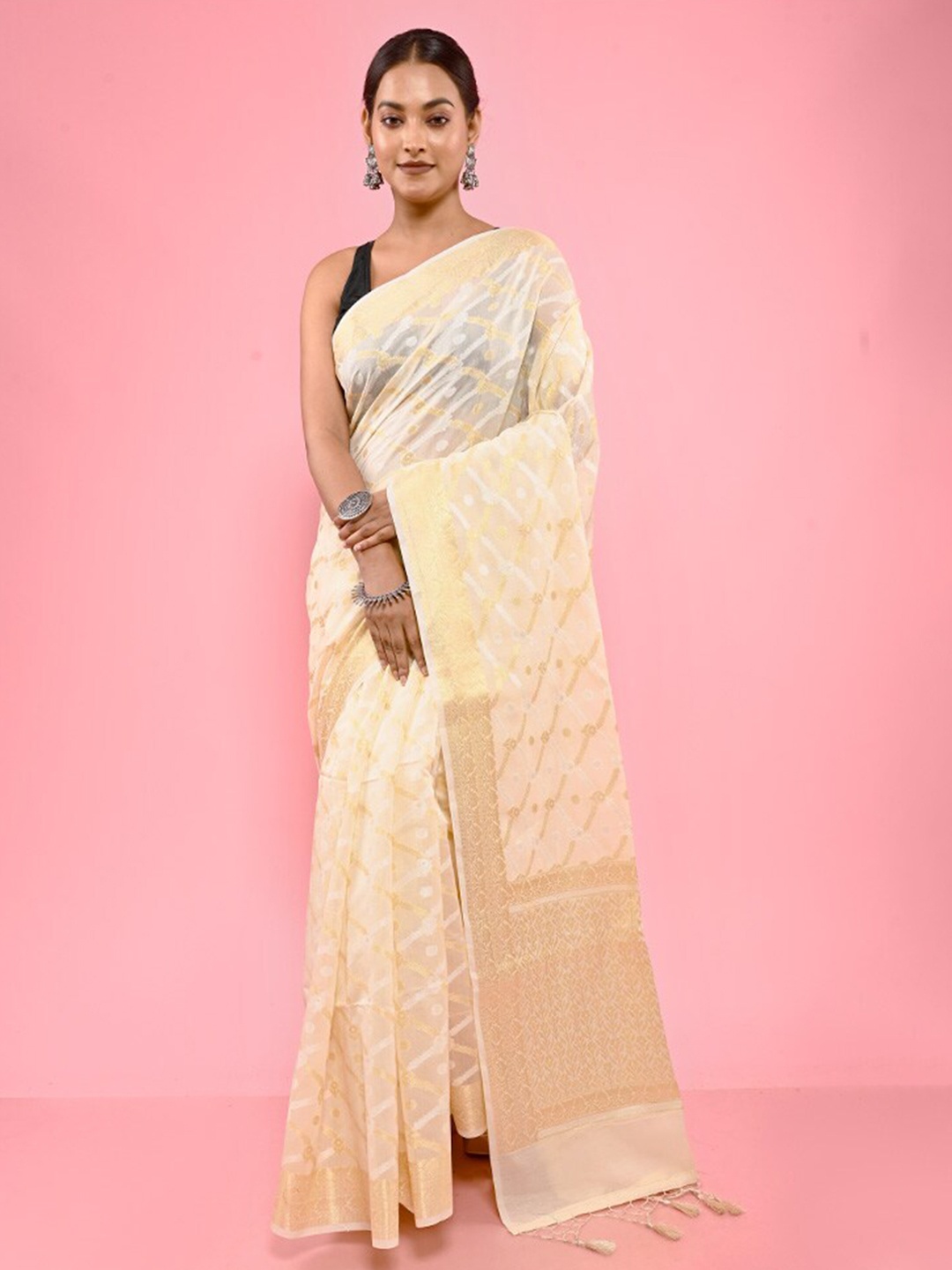 

AllSilks Ethnic Motifs Woven Design Saree, Pink