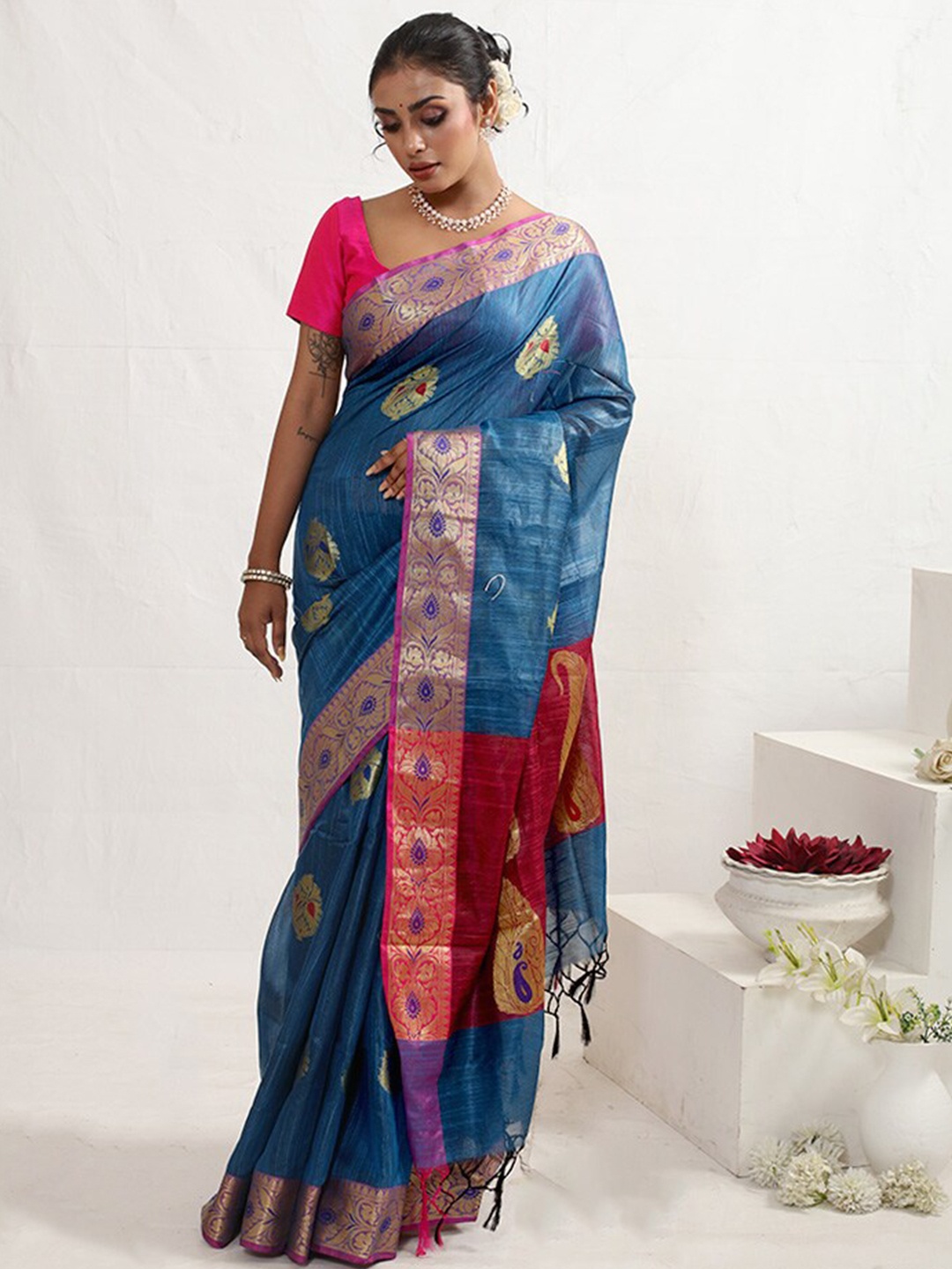 

AllSilks Woven Design Zari Saree, Blue