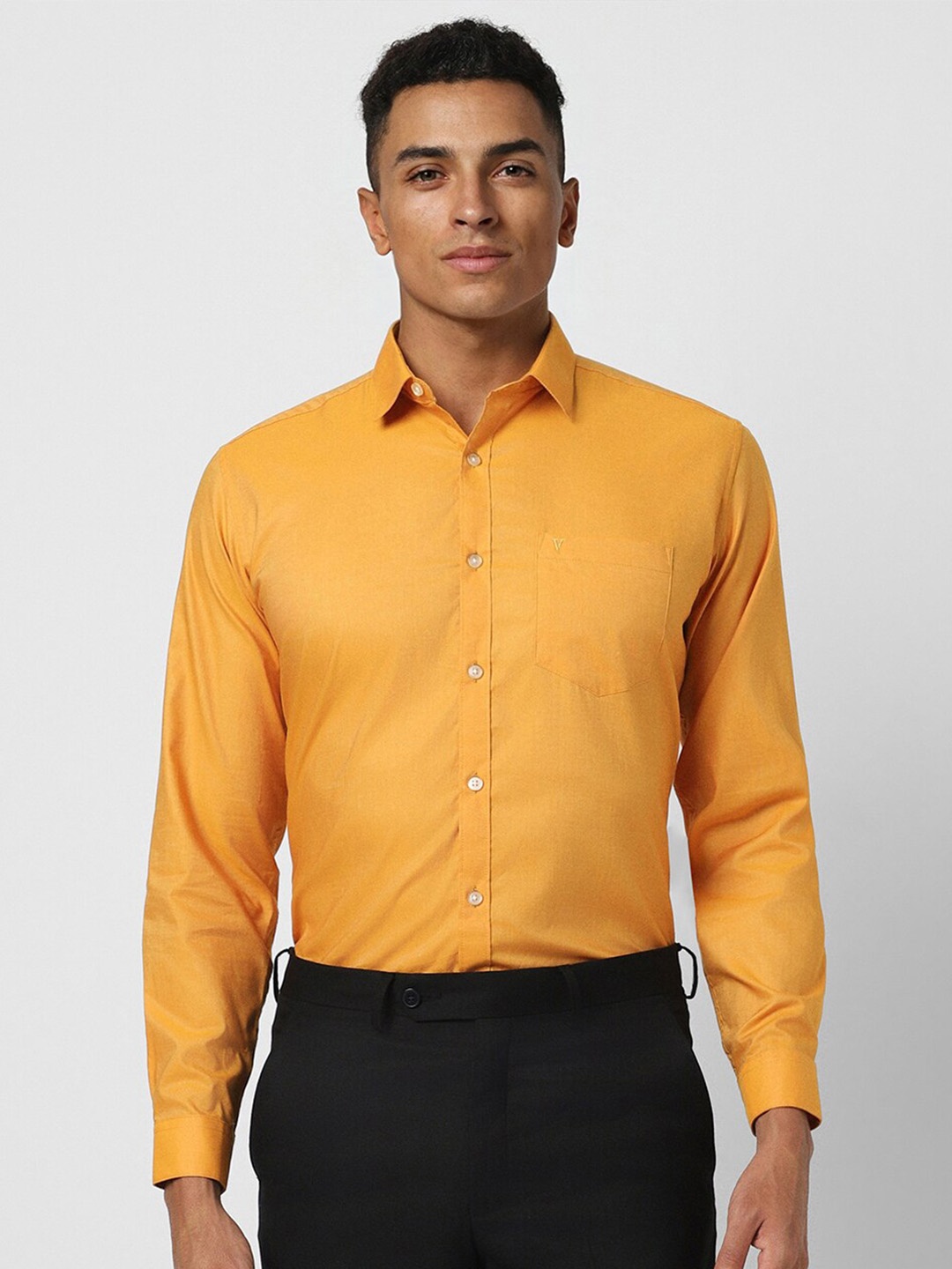 

V Dot Slim Fit Pure Cotton Casual Shirt, Yellow