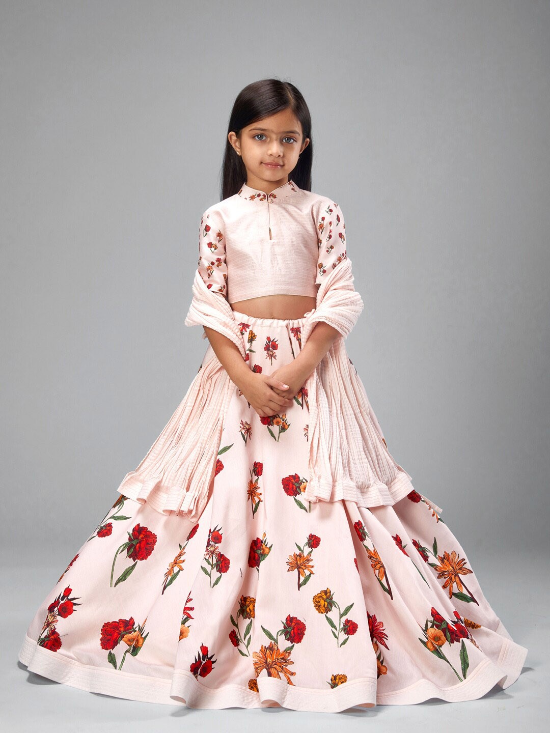 

BAL BACHCHE Girls Floral Printed Ready to Wear Lehenga & Blouse With Dupatta, Pink