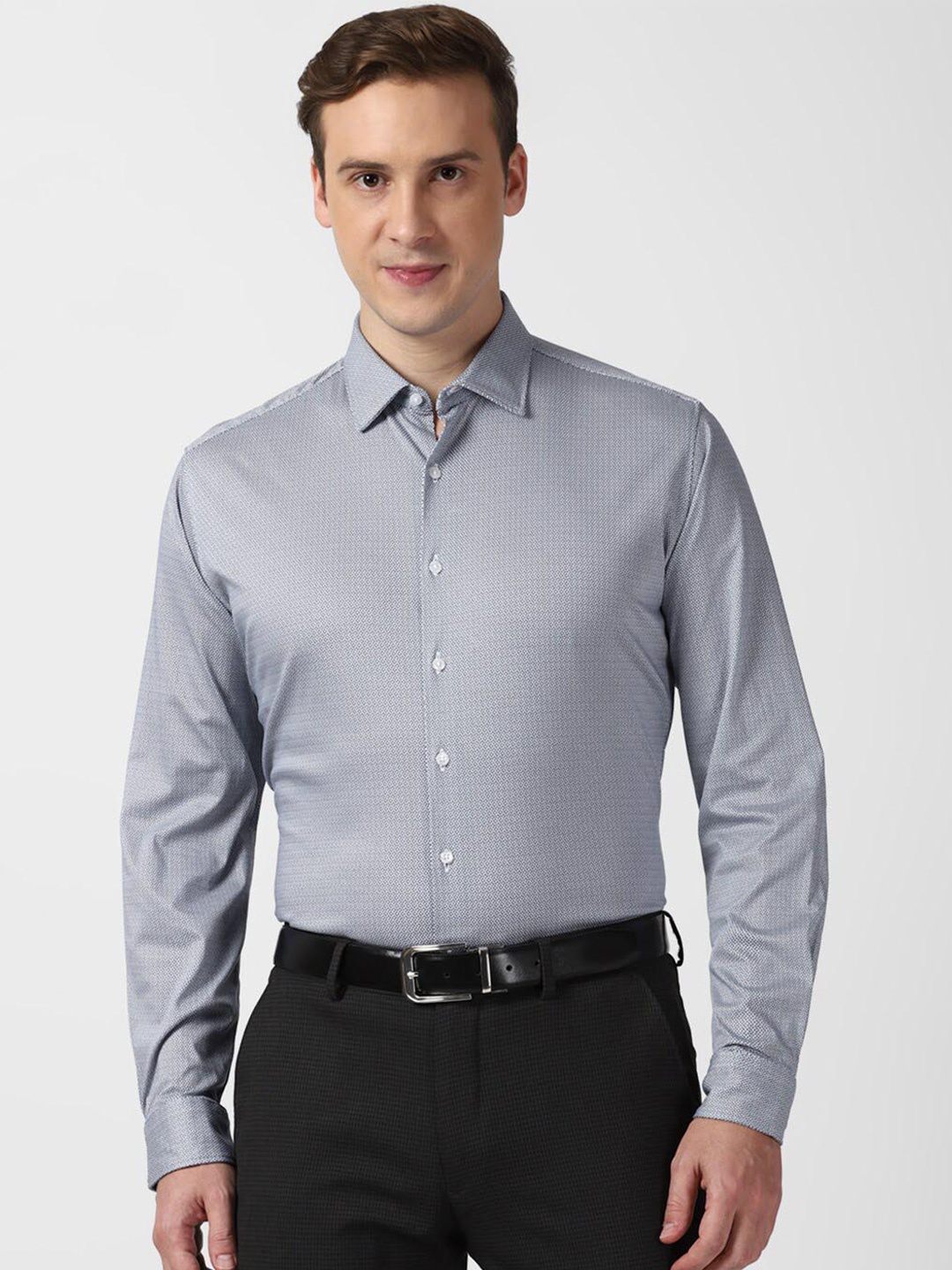 

Van Heusen Slim Fit Textured Pure Cotton Formal Shirt, Grey
