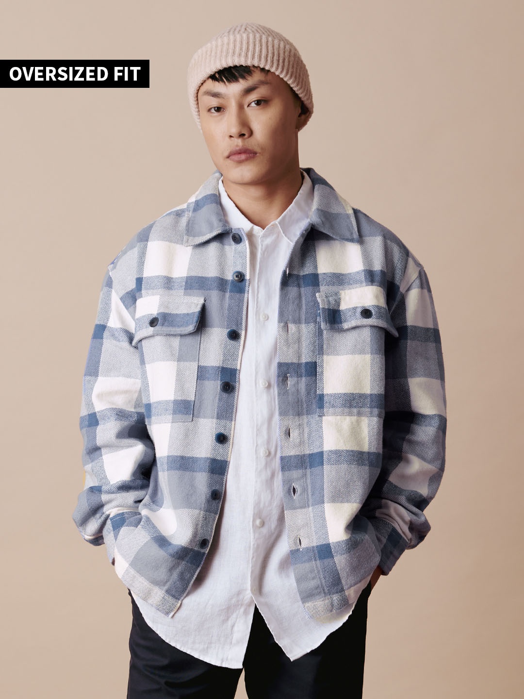 

The Souled Store Buffalo Checked Pure Cotton Oversized Casual Shacket, Blue