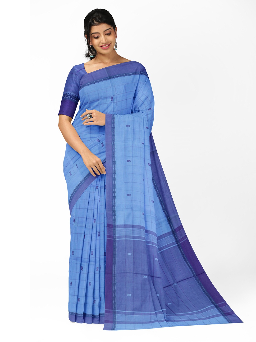 

APCO Woven Pure Cotton Handloom Saree, Blue