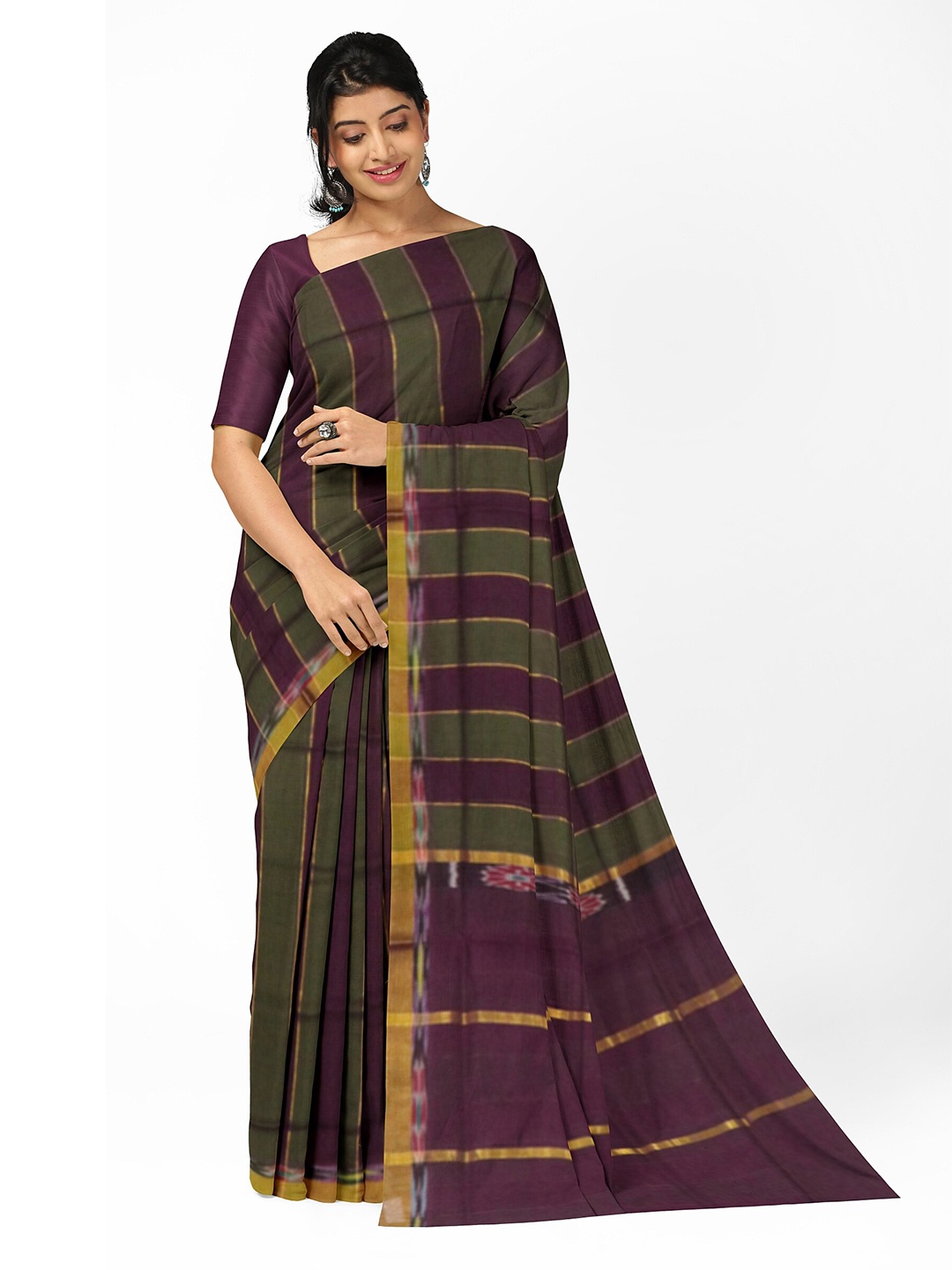 

APCO Striped Pure Cotton Saree, Grey