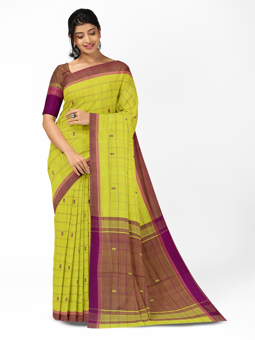 

APCO Checked Pure Cotton Saree, Green