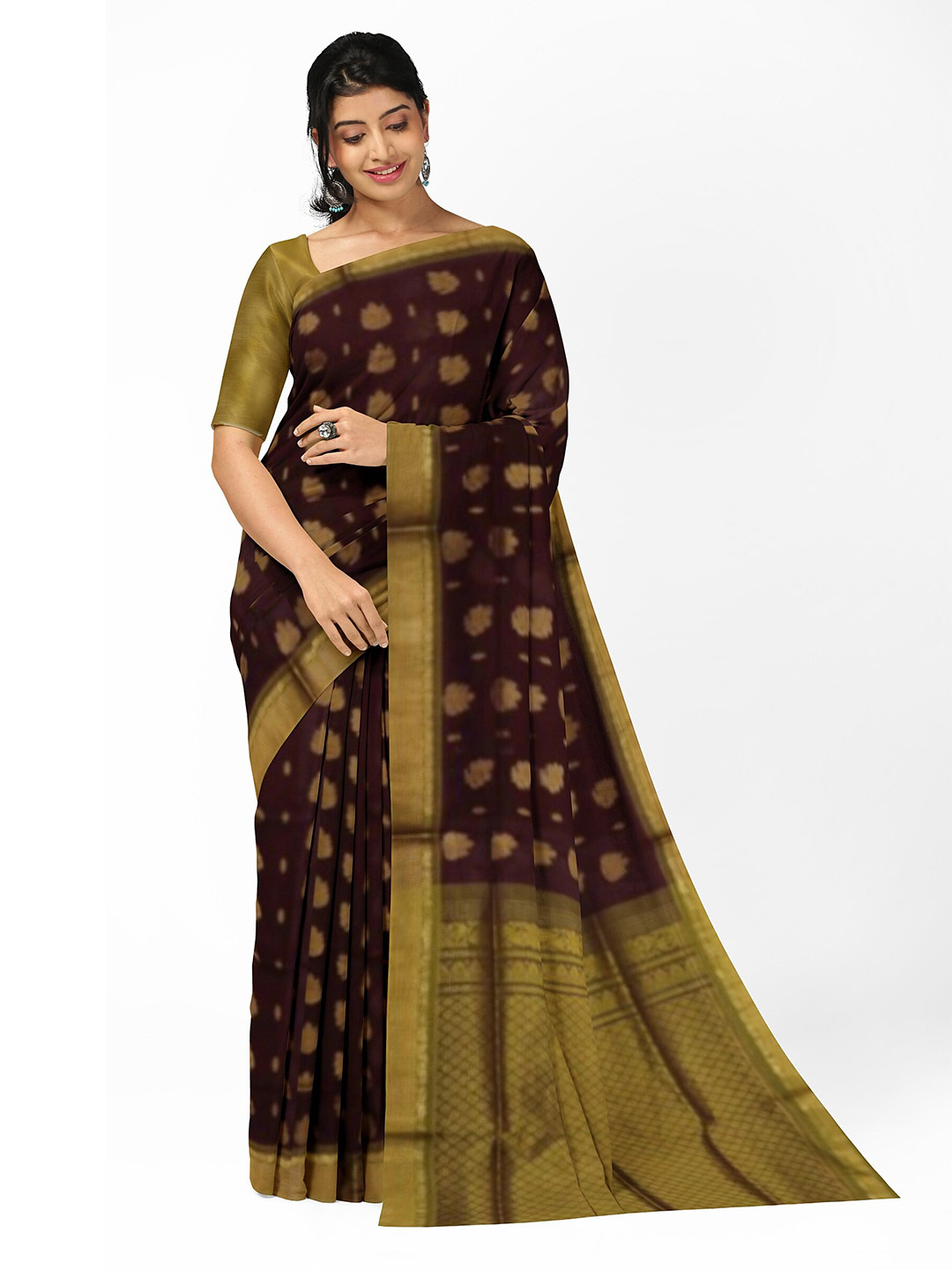 

APCO Woven Zari Pure Cotton Saree, Brown