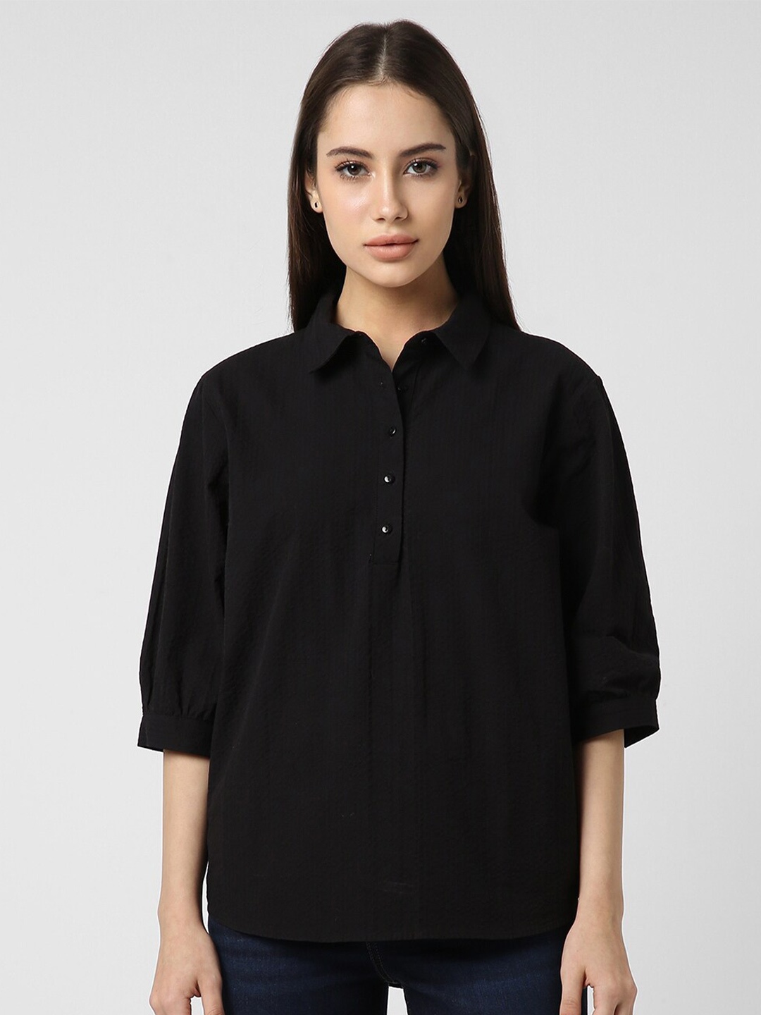 

Van Heusen Woman Spread Collar Pure Cotton Casual Shirt, Black