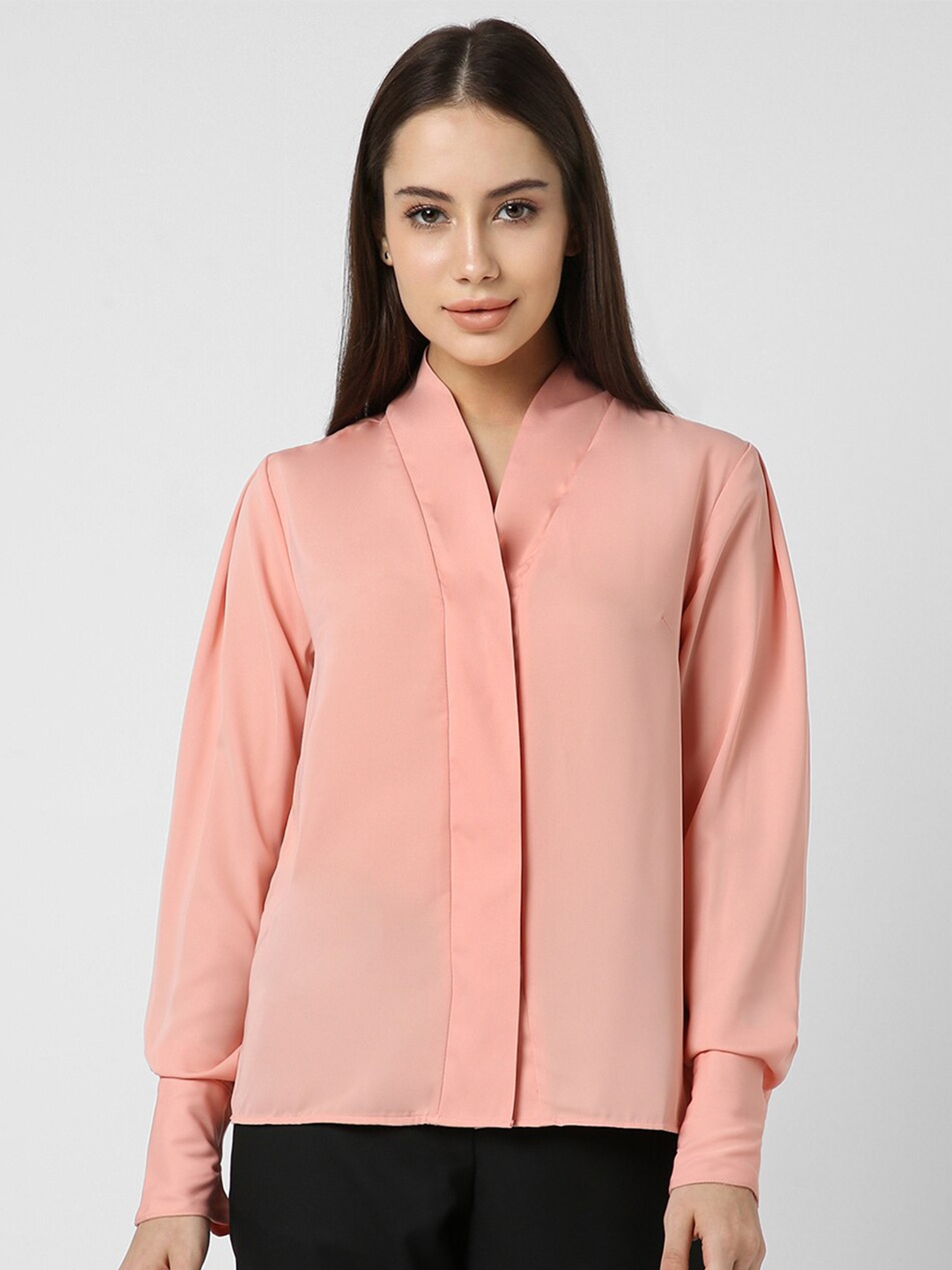 

Van Heusen Woman Shawl Collar Casual Shirt, Peach