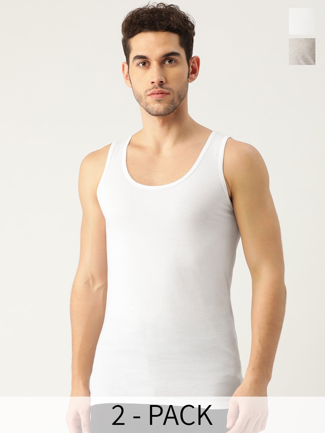 

The Roadster Lifestyle Co. Men Pack of 2 Pure Cotton Sleeveless Innerwear Vests, White
