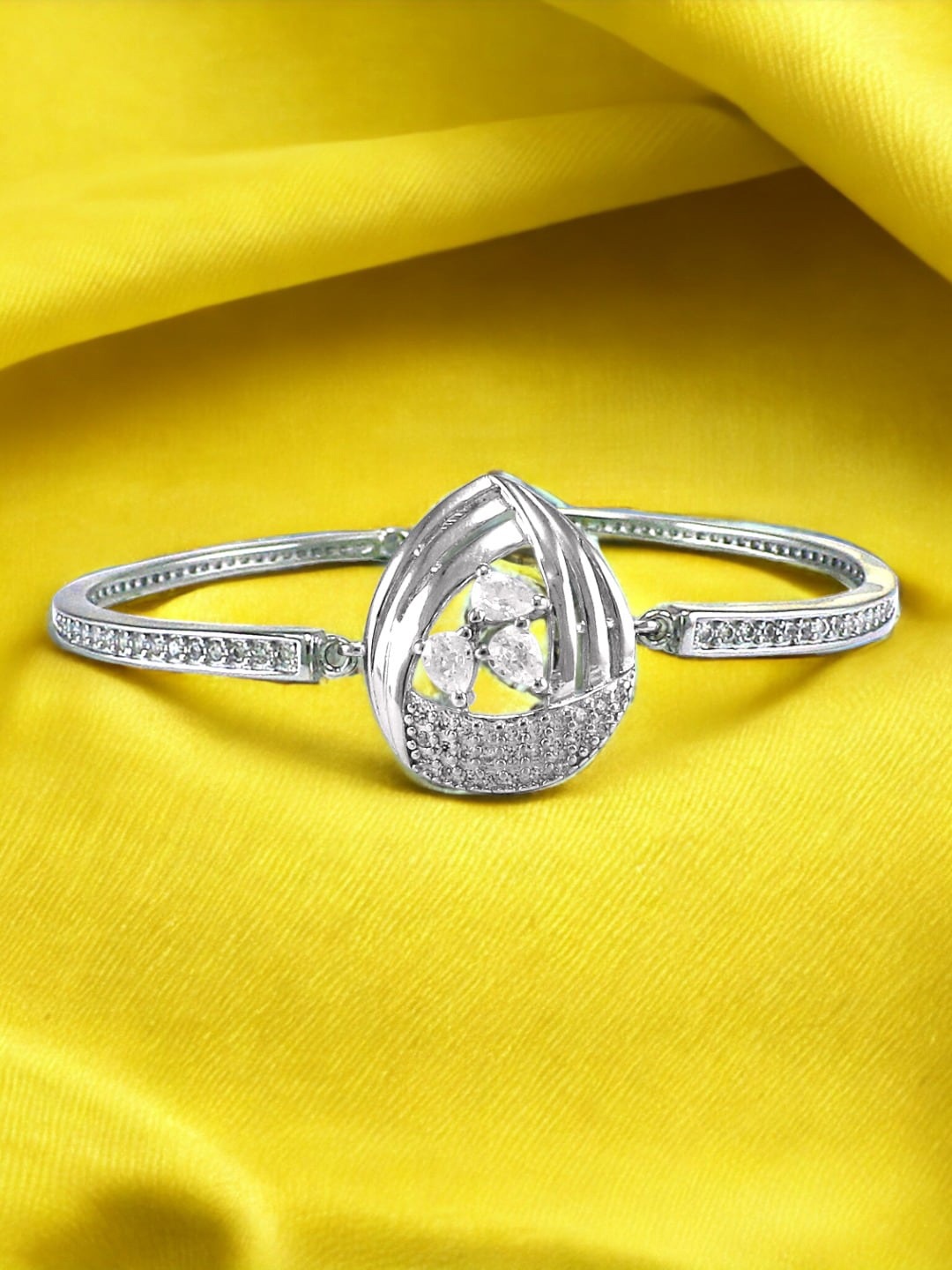 

Taraash 925 Sterling Silver CZ Studded Tear Drop Bangle