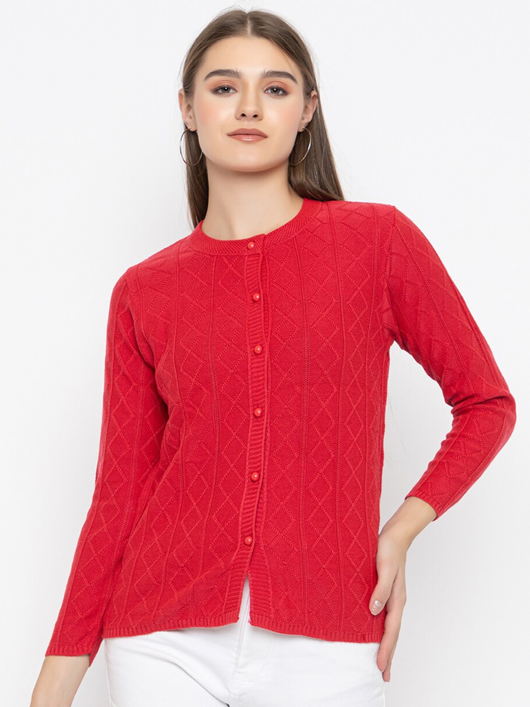 

Chemistry Self Design Woollen Cardigan Sweater, Red