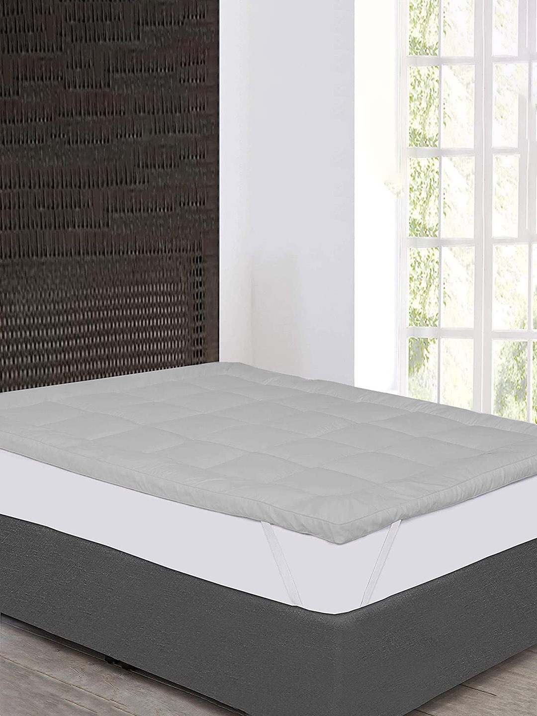 

Jaipur Linen Grey Quilted Breathable Mattress Protector, Grey melange