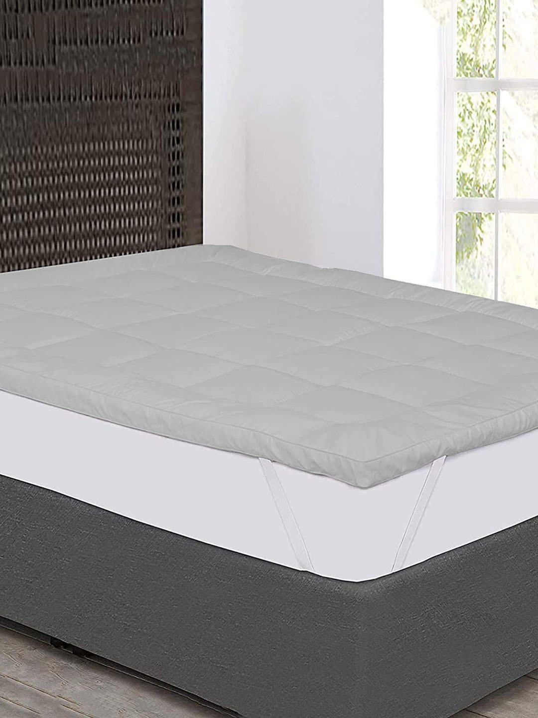 Jaipur Linen Grey Quilted Breathable Mattress Protector, Grey melange