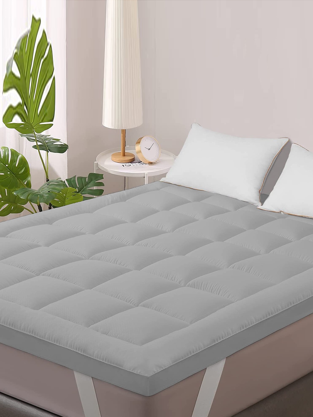 

Jaipur Linen Grey Quilted Breathable Mattress Protector, Grey melange