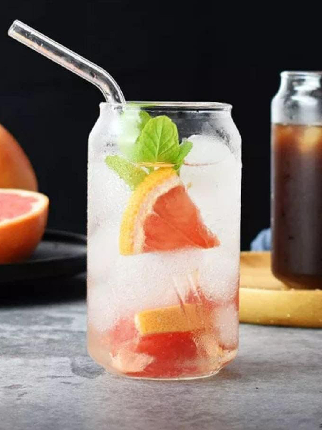 

1219 Avenue 4 Pcs Transparent Glass Tumbler with Straw - 510 ML
