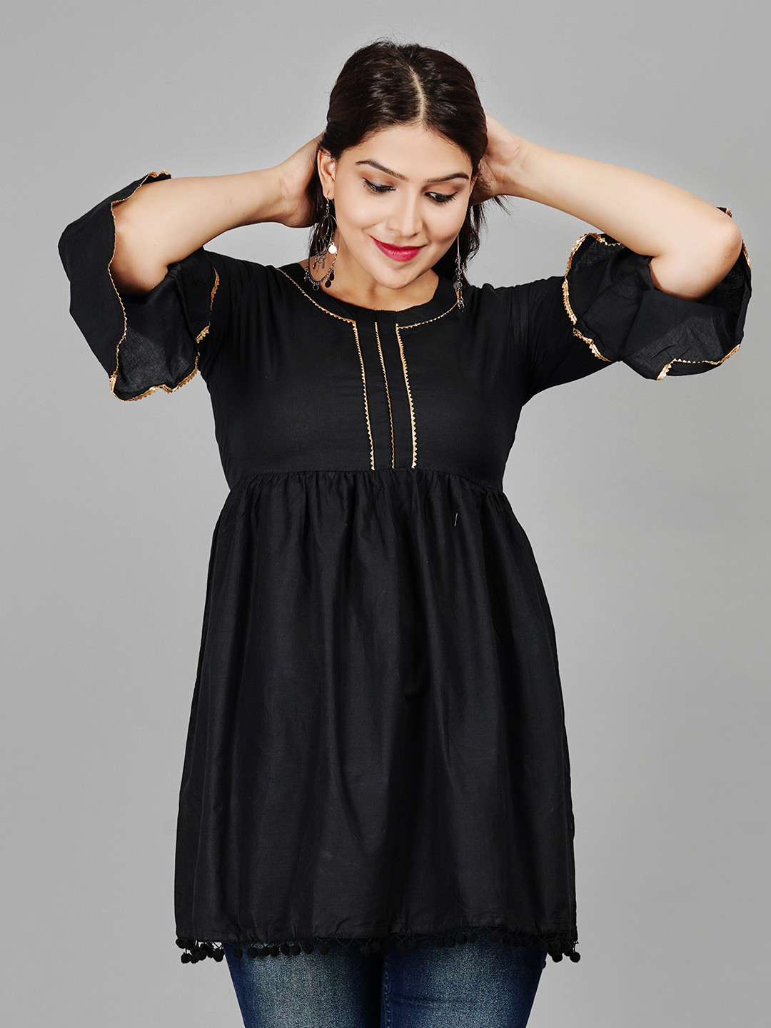 

AAYUMI Bell Sleeves Peplum Top, Black