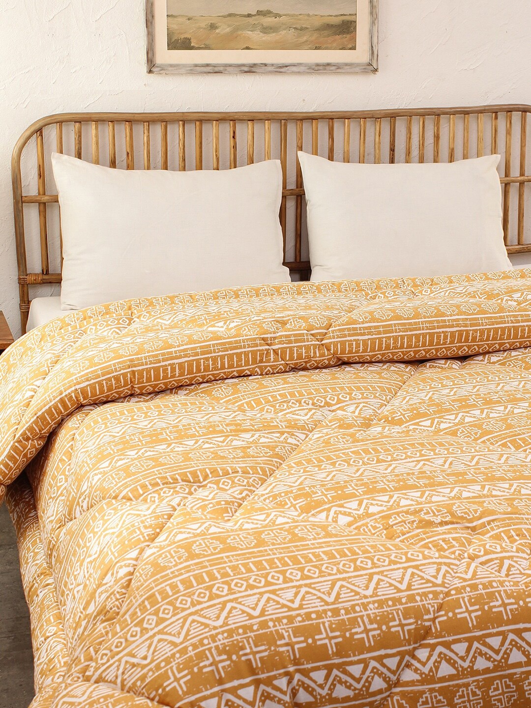 

House This kullu Patti Yellow Geometric Heavy Winter 350 GSM Double Bed Comforter