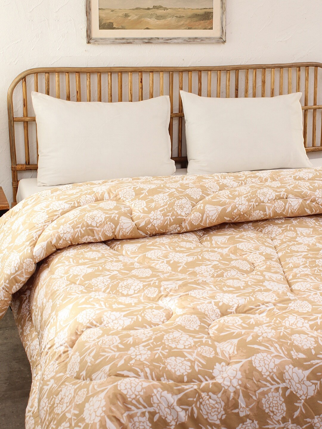 

House This Genda Phool Beige Floral Heavy Winter 350 GSM Double Bed Comforter