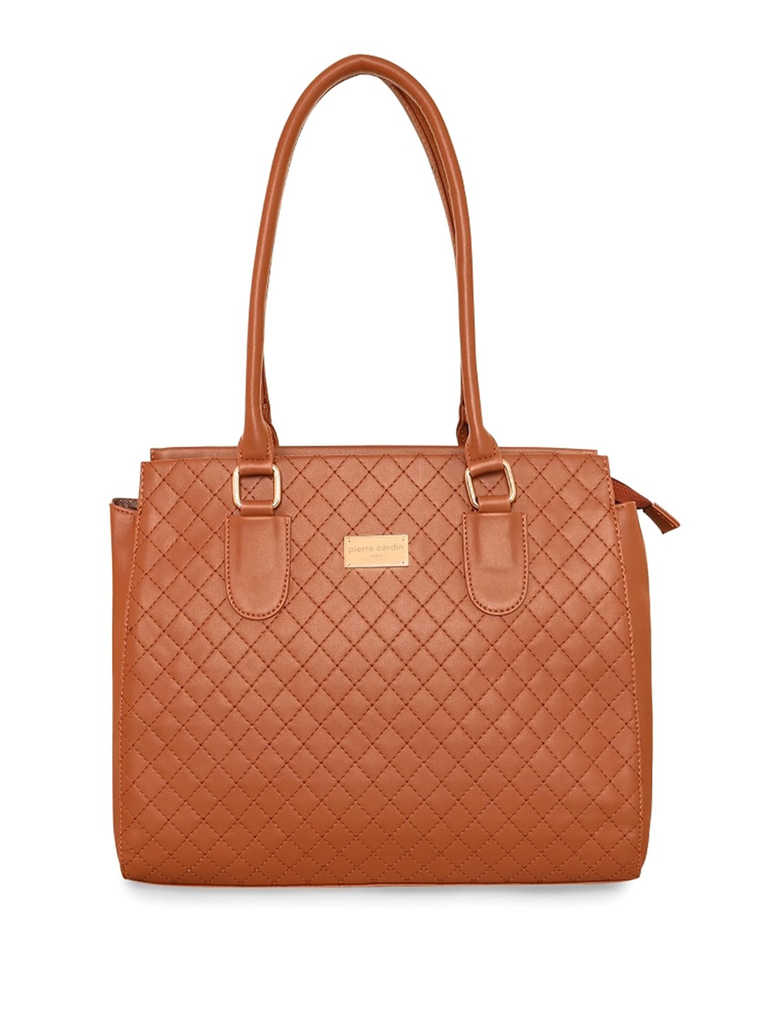 

pierre cardin Textured Structured Tote Bag With Quilted, Tan