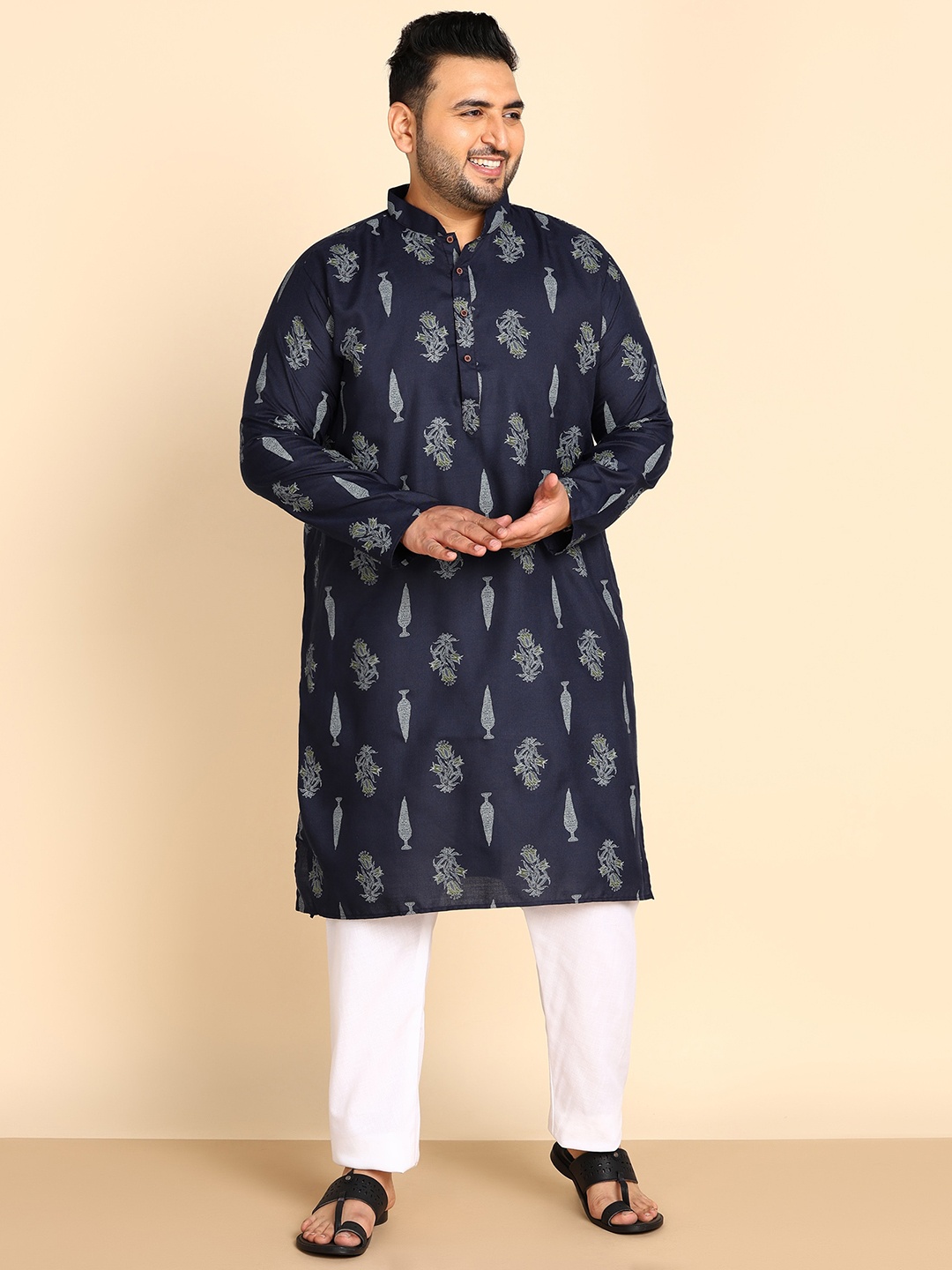 

Sztori Plus Size Ethnic motifs Printed Straight Kurta, Blue
