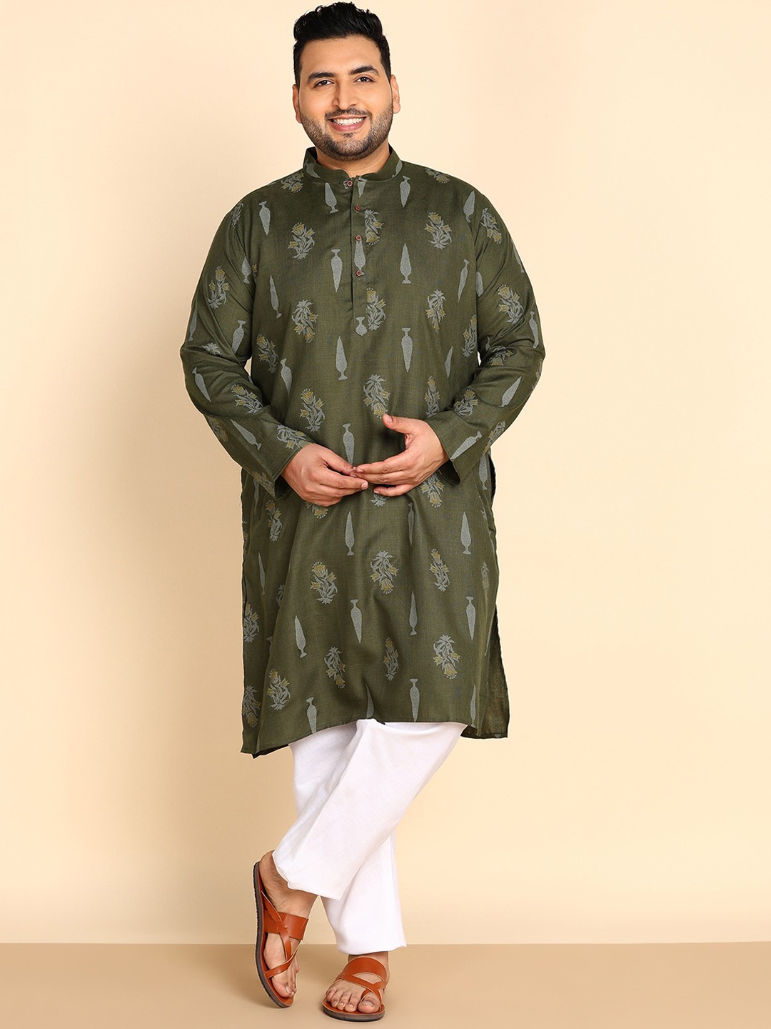 

Sztori Plus Size Ethnic motifs Printed Straight Kurta, Green