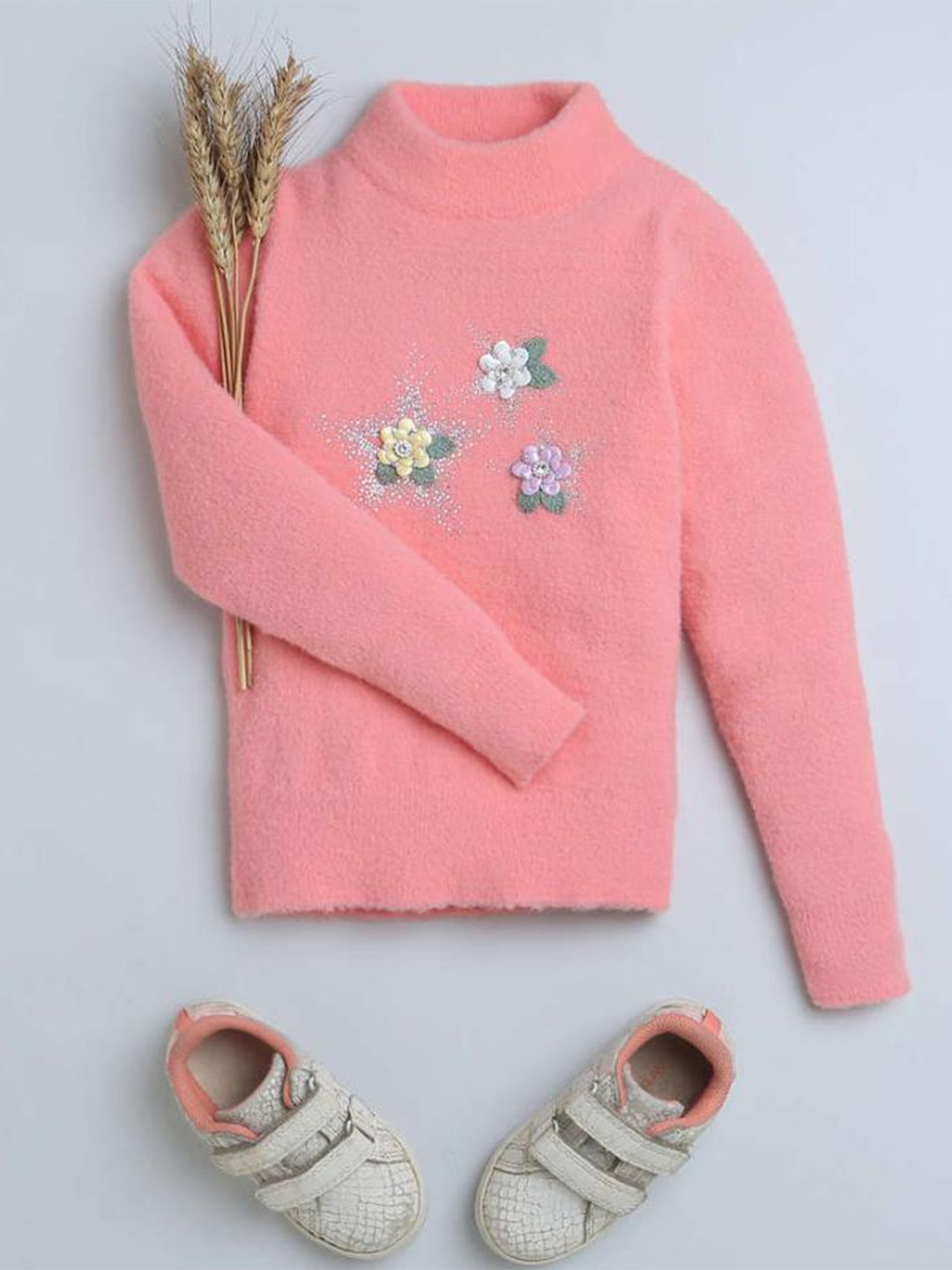 

Tiny Girl Floral Embroidered Pullover, Peach