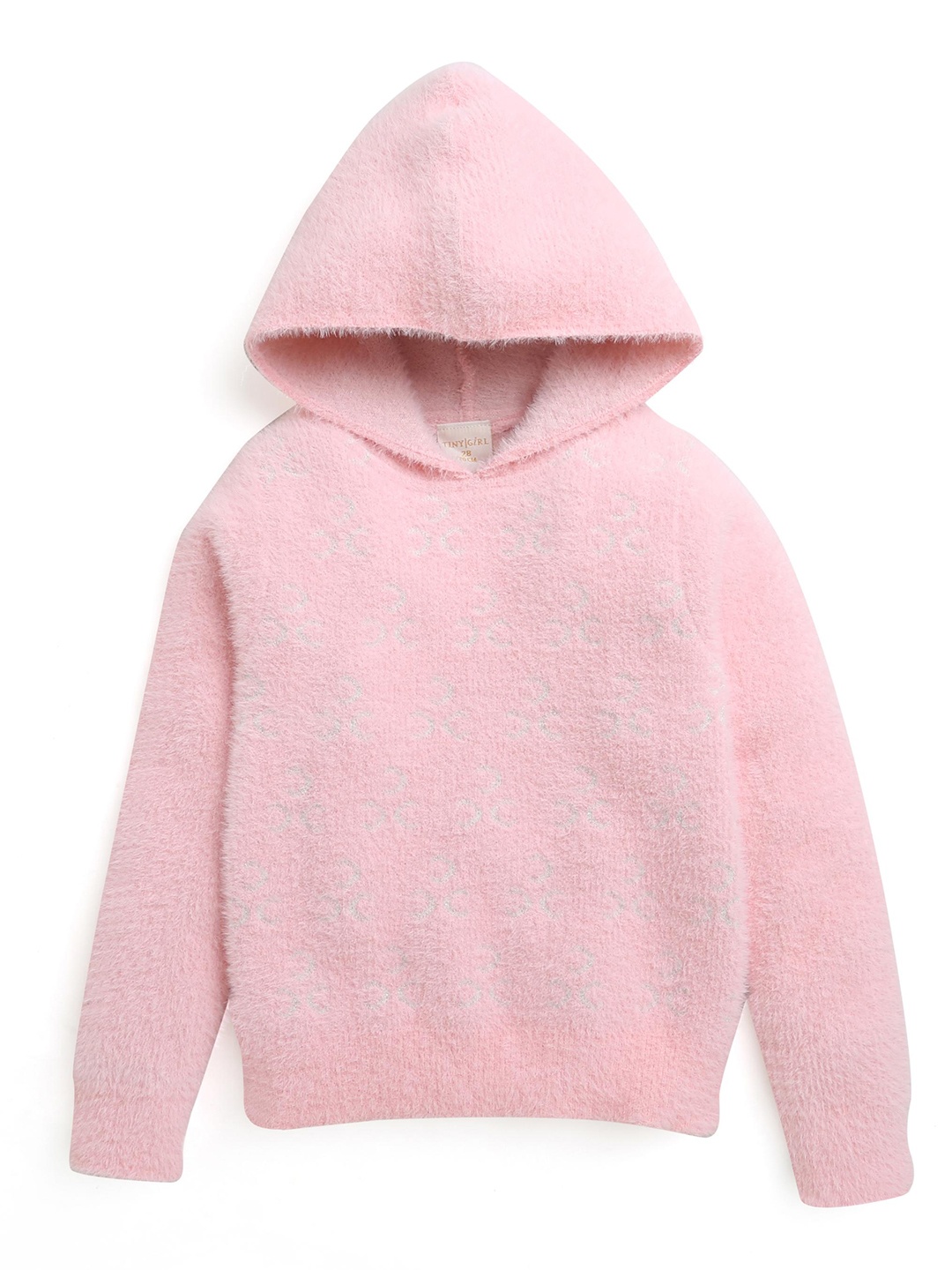 

Tiny Girl Girls Self Design Hooded Neck Long Sleeve Pullover Sweater, Pink
