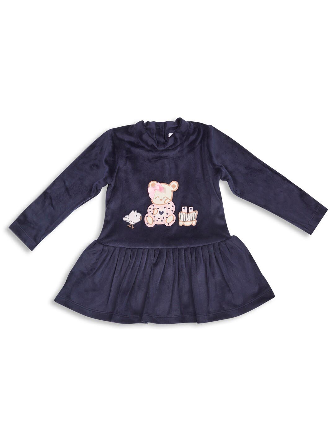 

Peppermint Infant Girls Embellished High Neck Gathered Detailed Fit & Flare Dress, Navy blue