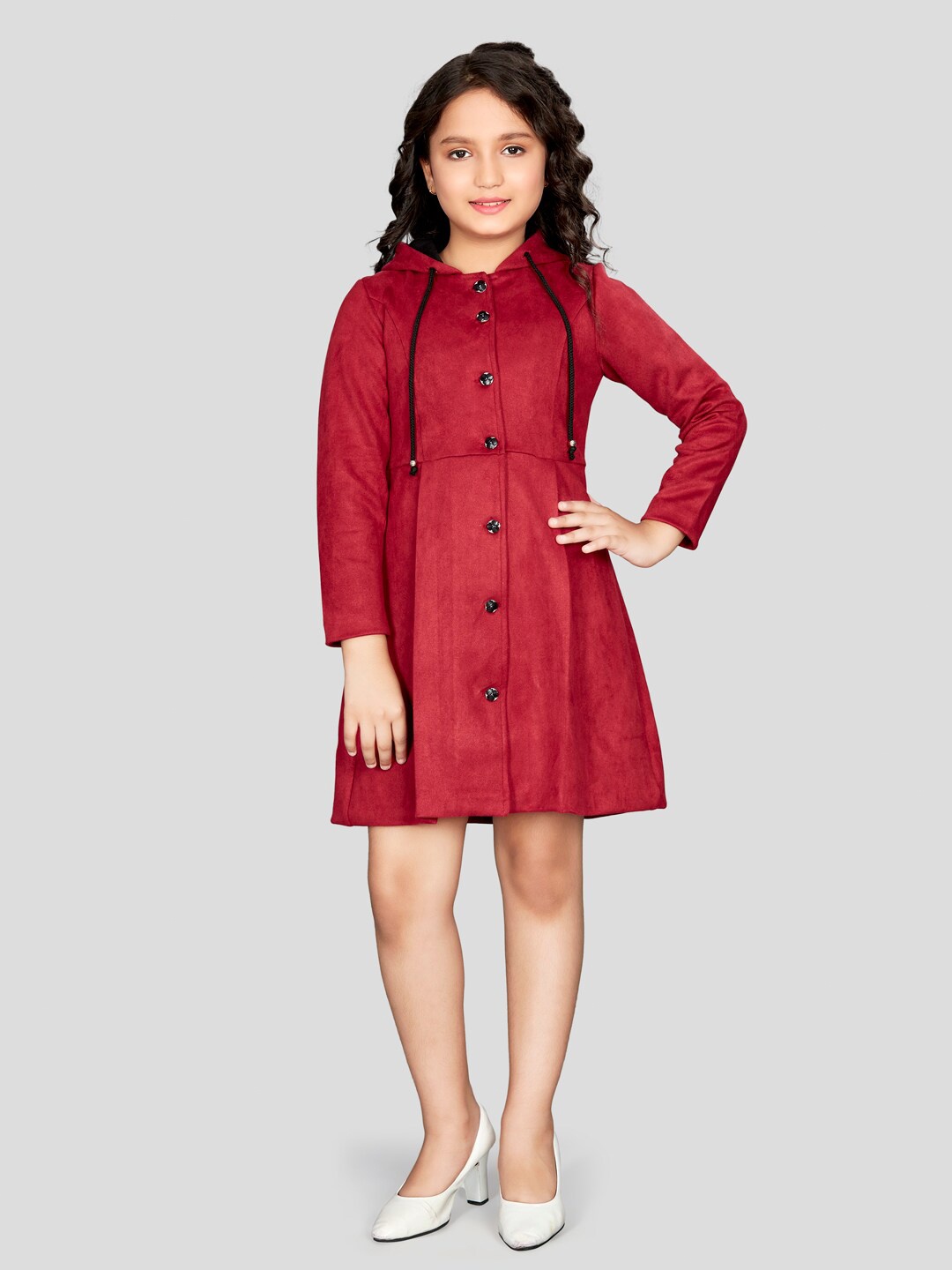 

Peppermint Girls Hooded Long Sleeves Shirt Dress, Maroon