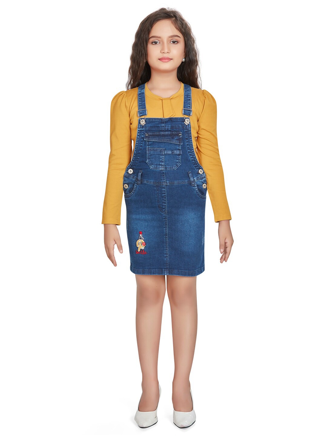 

Peppermint Girls Shoulder Straps Cotton Pinafore Dress, Blue