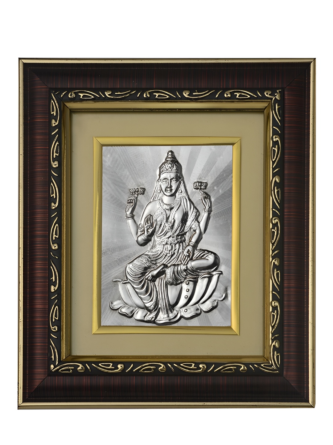 

Pray Everyday Silver-Plated & Brown Lakshmi Mata MDF Wall Photo Frame