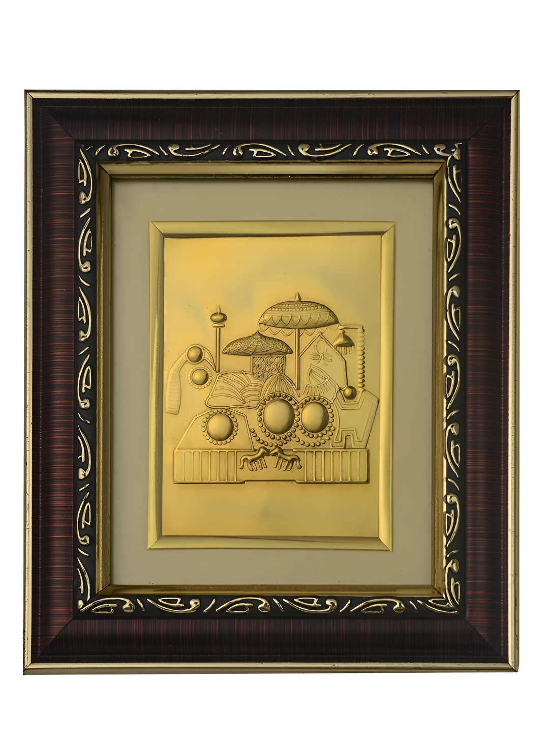 

Pray Everyday Brown & Gold Plated Copper Vaishno Mata Self Design Wall Photo Frames