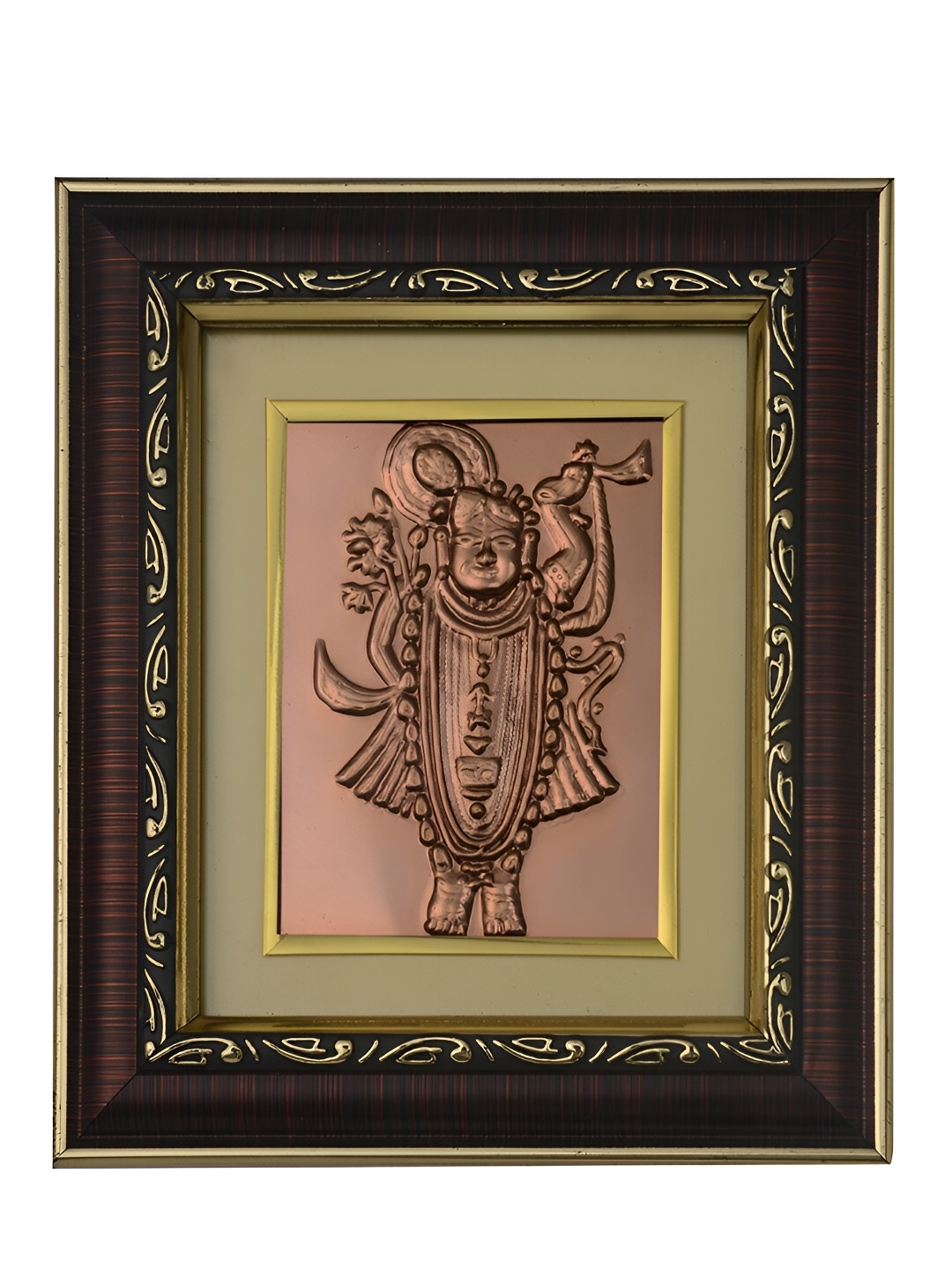 

Pray Everyday Brown & Copper Toned Shri Nath ji Self Design Wall Photo Frame