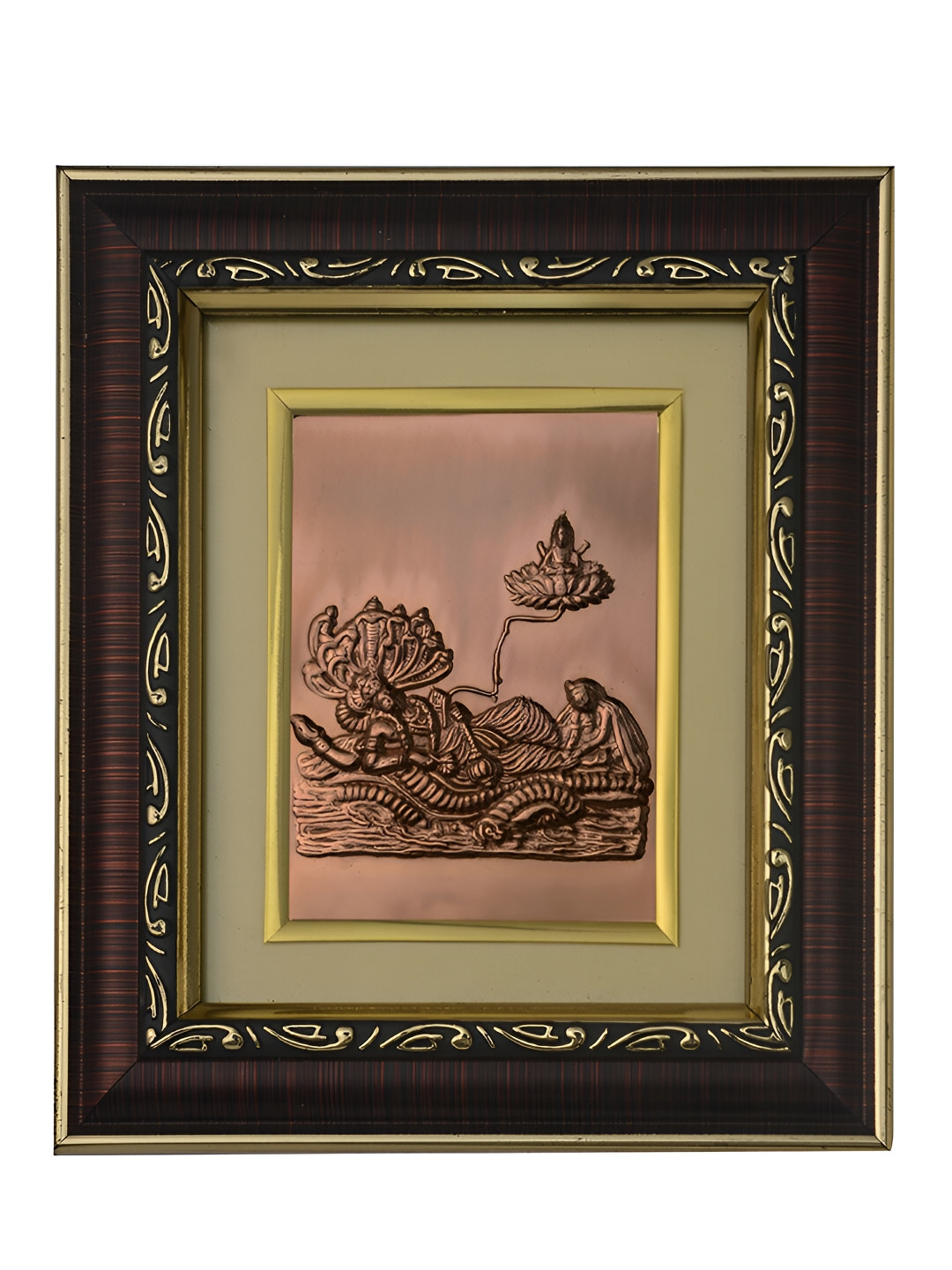 

Pray Everyday Brown & Copper Toned Laxmi Vishnu Ji Self Design Wall Photo Frame