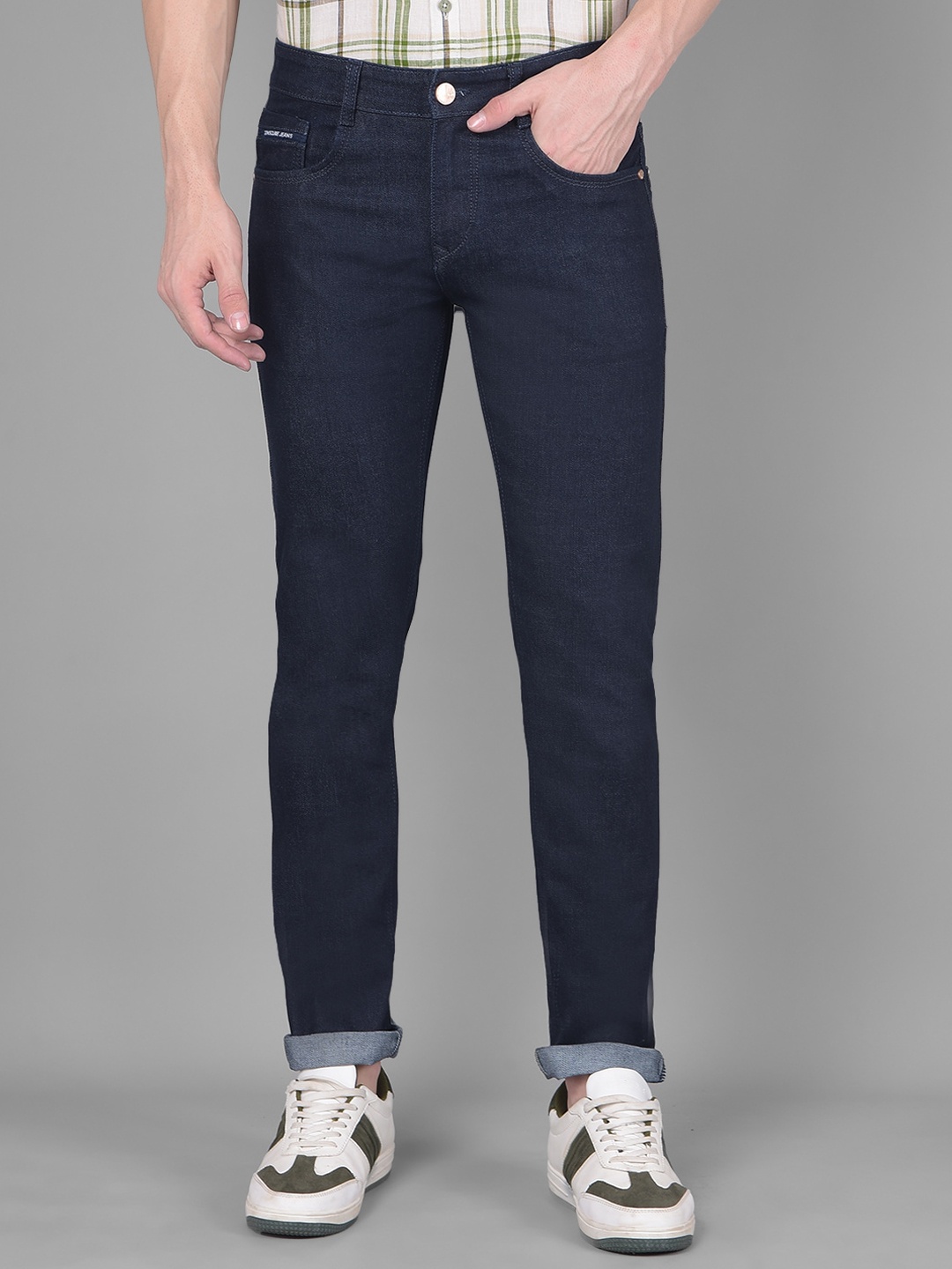 

Crimsoune Club Men Mid-Rise Slim Fit Heavy Fade Stretchable Jeans, Navy blue