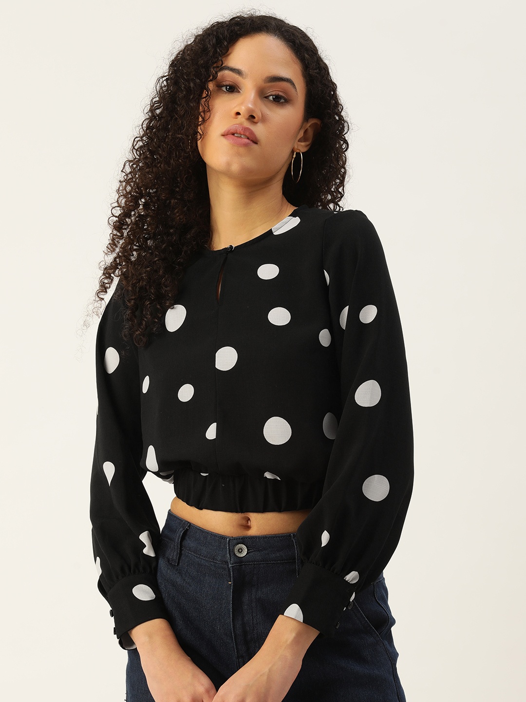 

FOREVER 21 Geometric Printed Crop Top Comes With An Inner Slip, Black