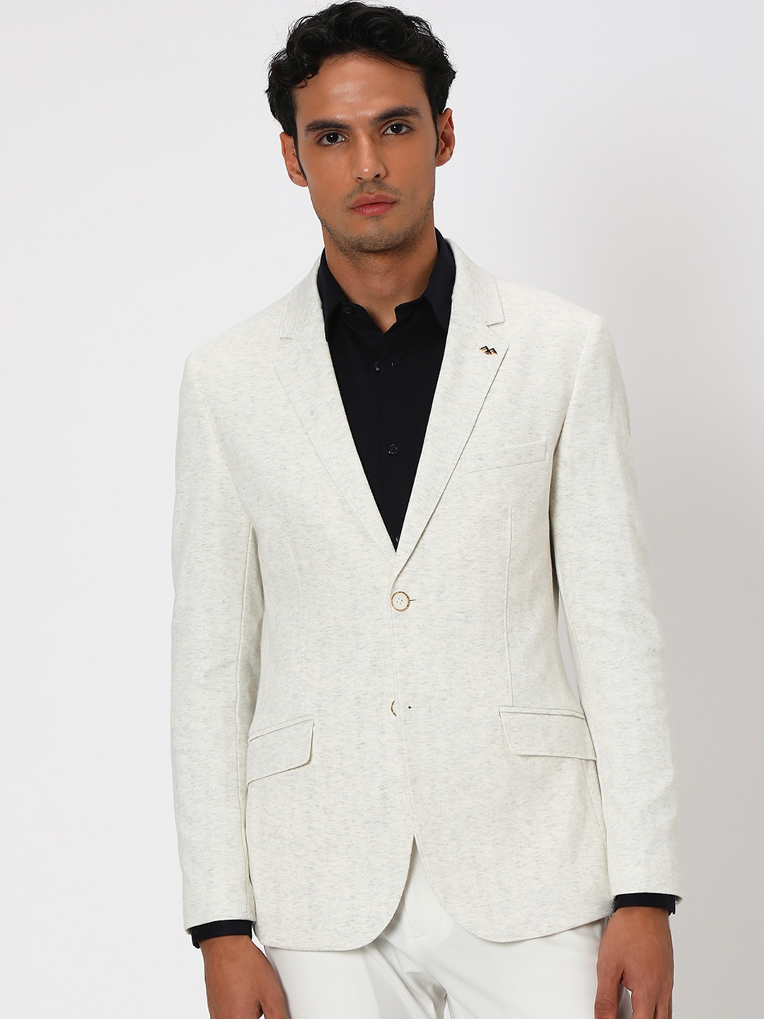 

Mufti Notched Lapel Slim Fit Single Breasted Blazers, Off white